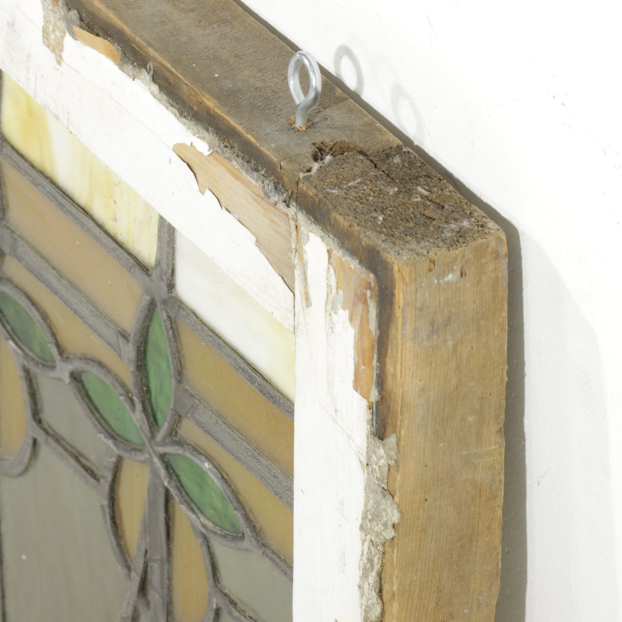 Arts and Crafts Style Stained Glass Window Pane with Rosebuds