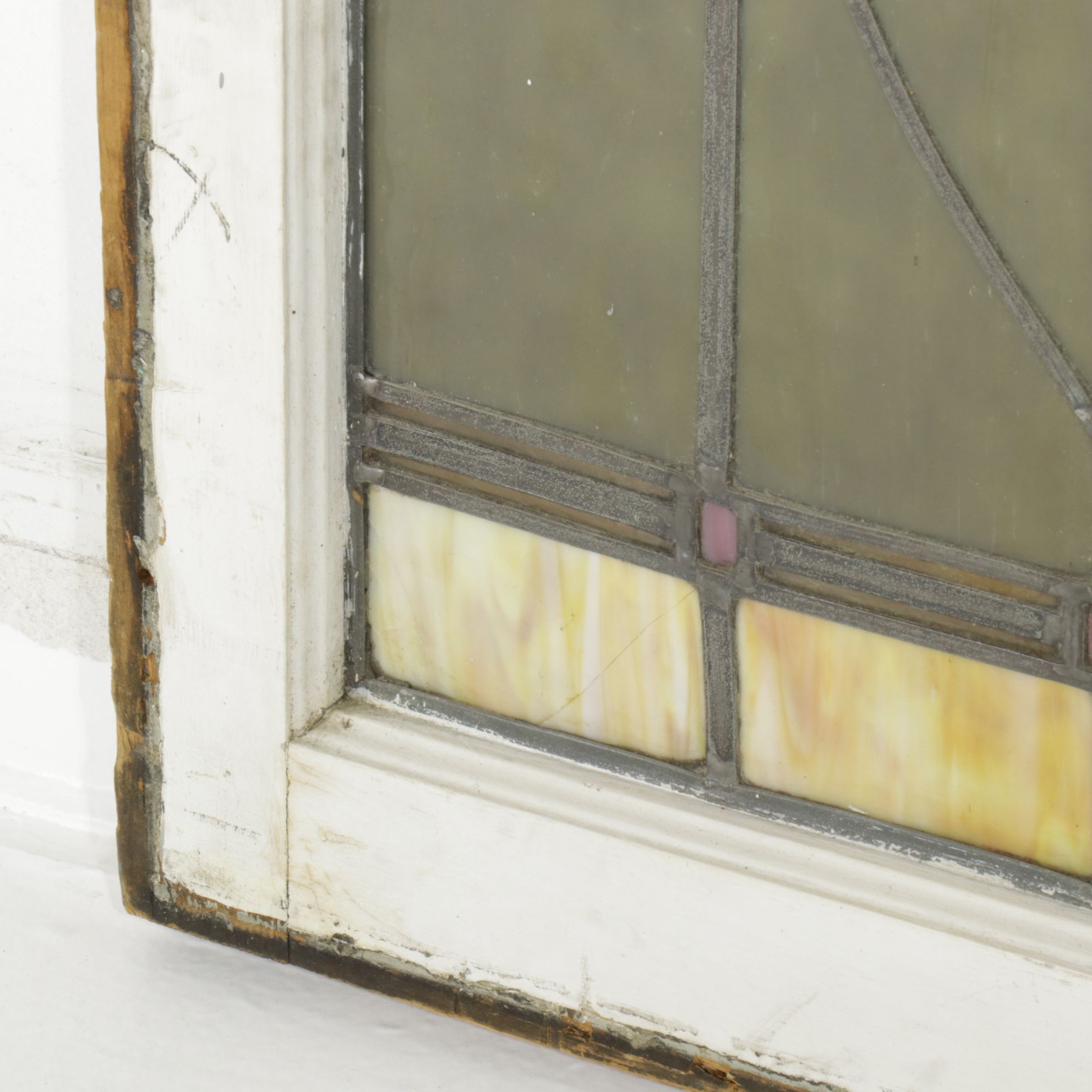 Arts and Crafts Style Stained Glass Window Pane with Rosebuds