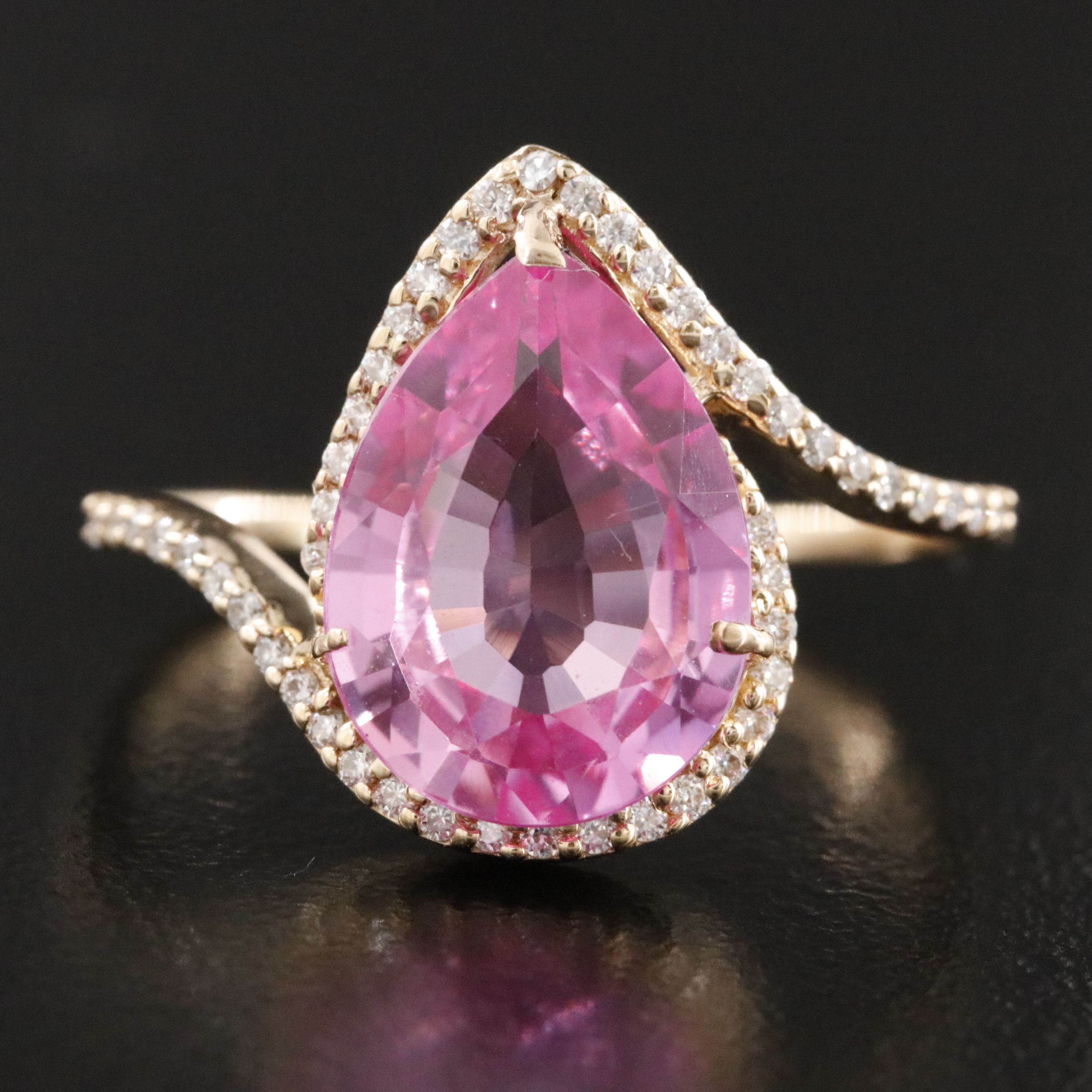 14K 3.55 CT Lab Grown Sapphire and Moissanite Ring