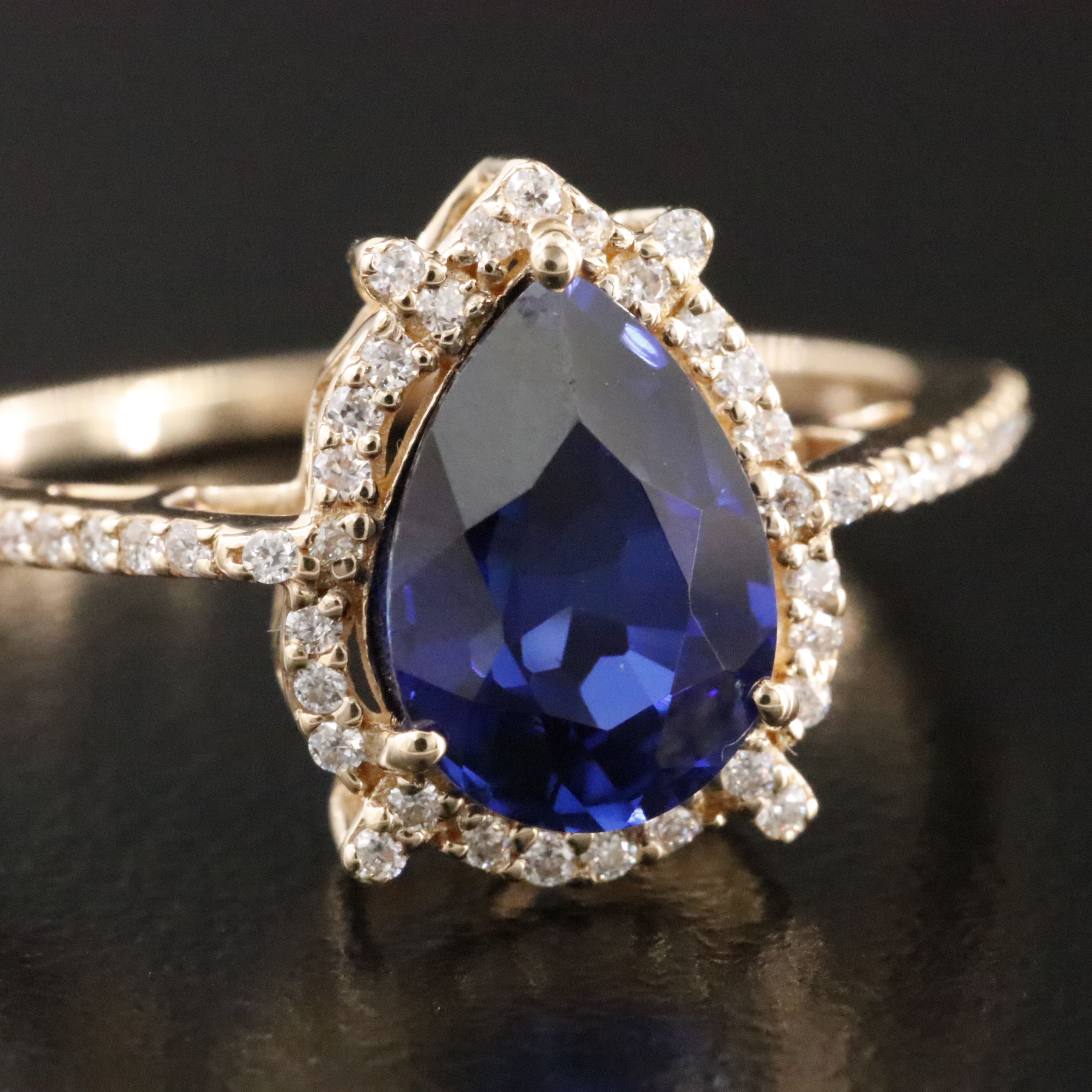14K 1.83 CT Lab Grown Sapphire and Moissanite Ring