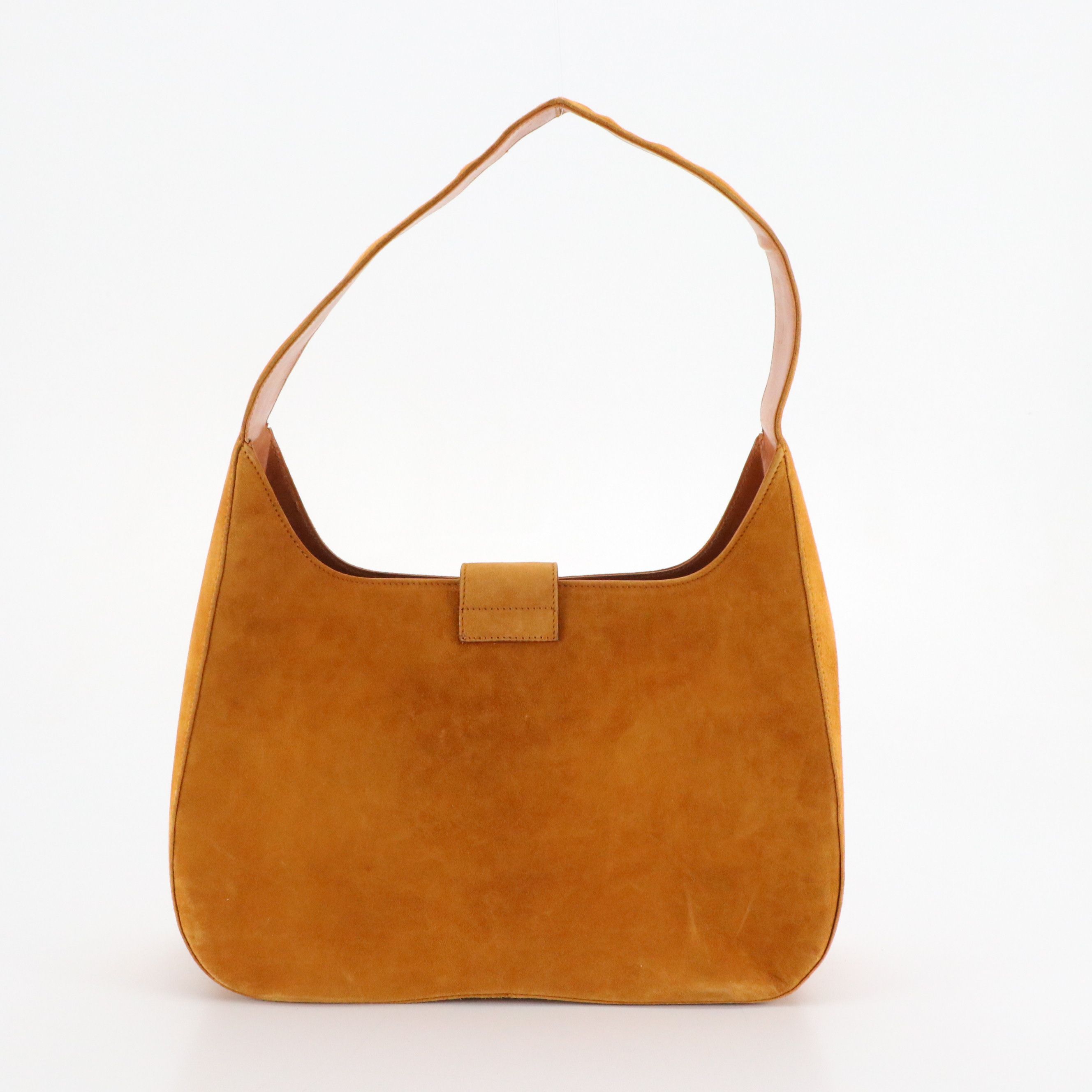 Salvatore Ferragamo Double Gancini Closure Hobo Tote in Brown Suede Leather