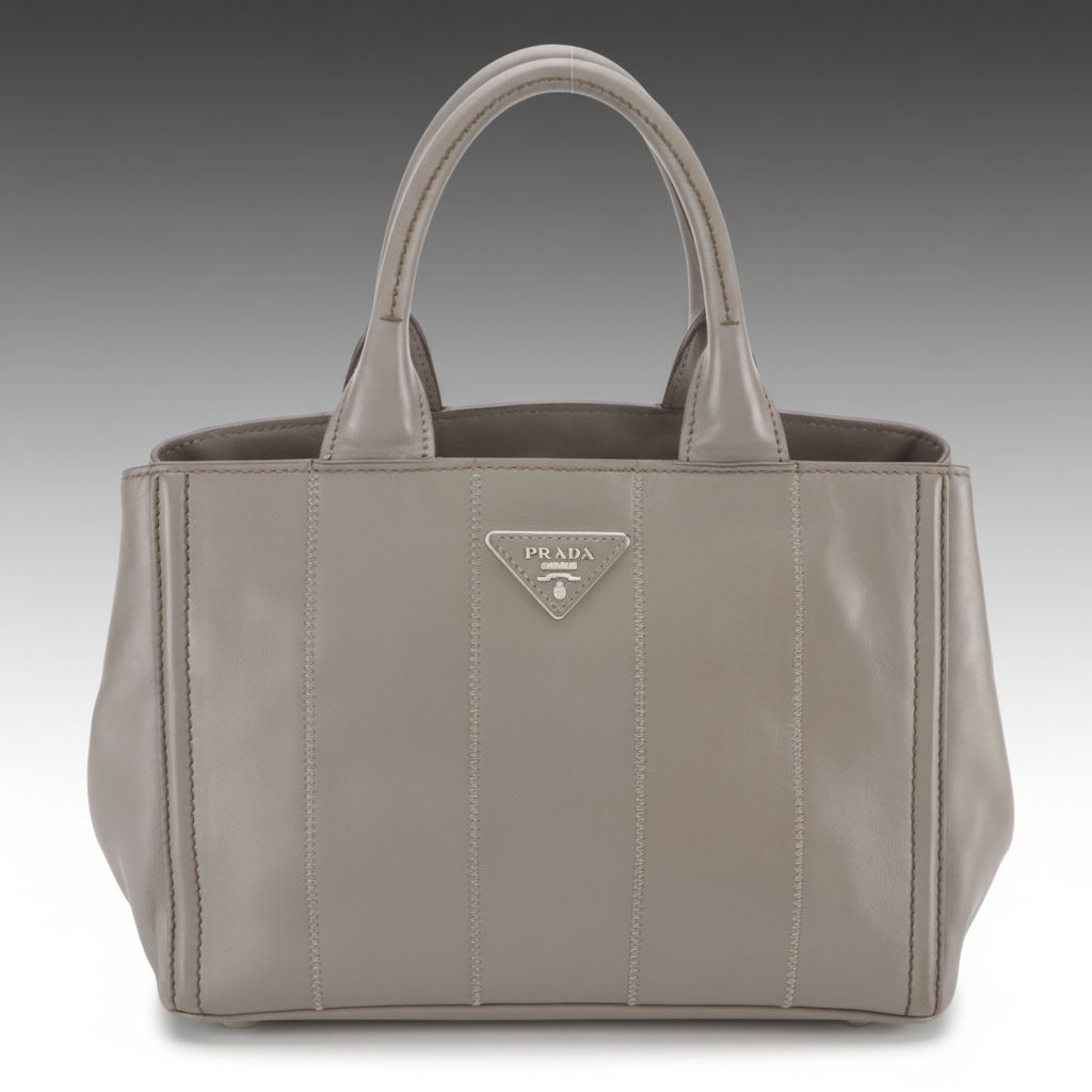 Prada Two-Way Tote Bag in Smooth Grey Calfskin Leather