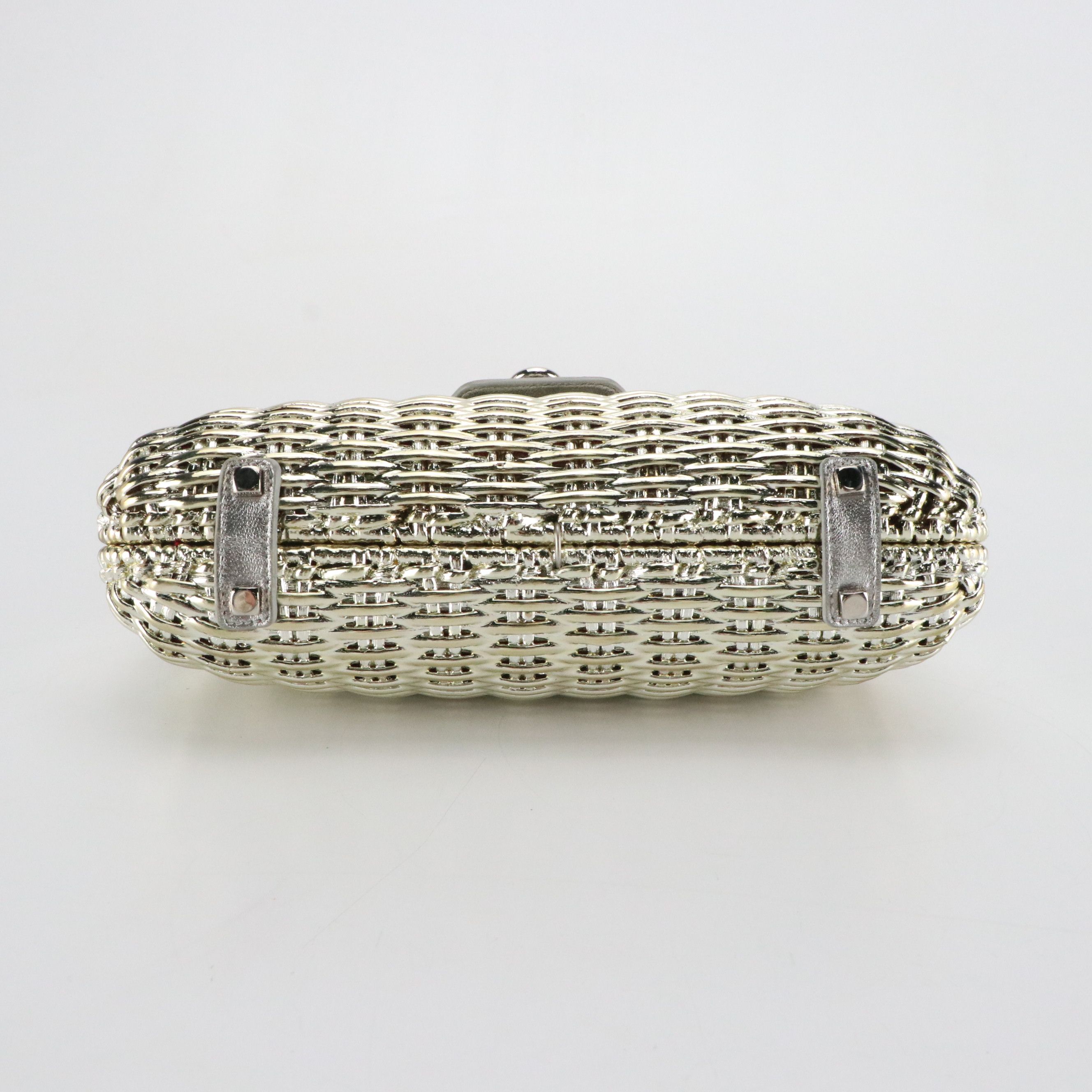 Salvatore Ferragamo Shiny Coated Wicker Handbag with Metallic Leather Trim