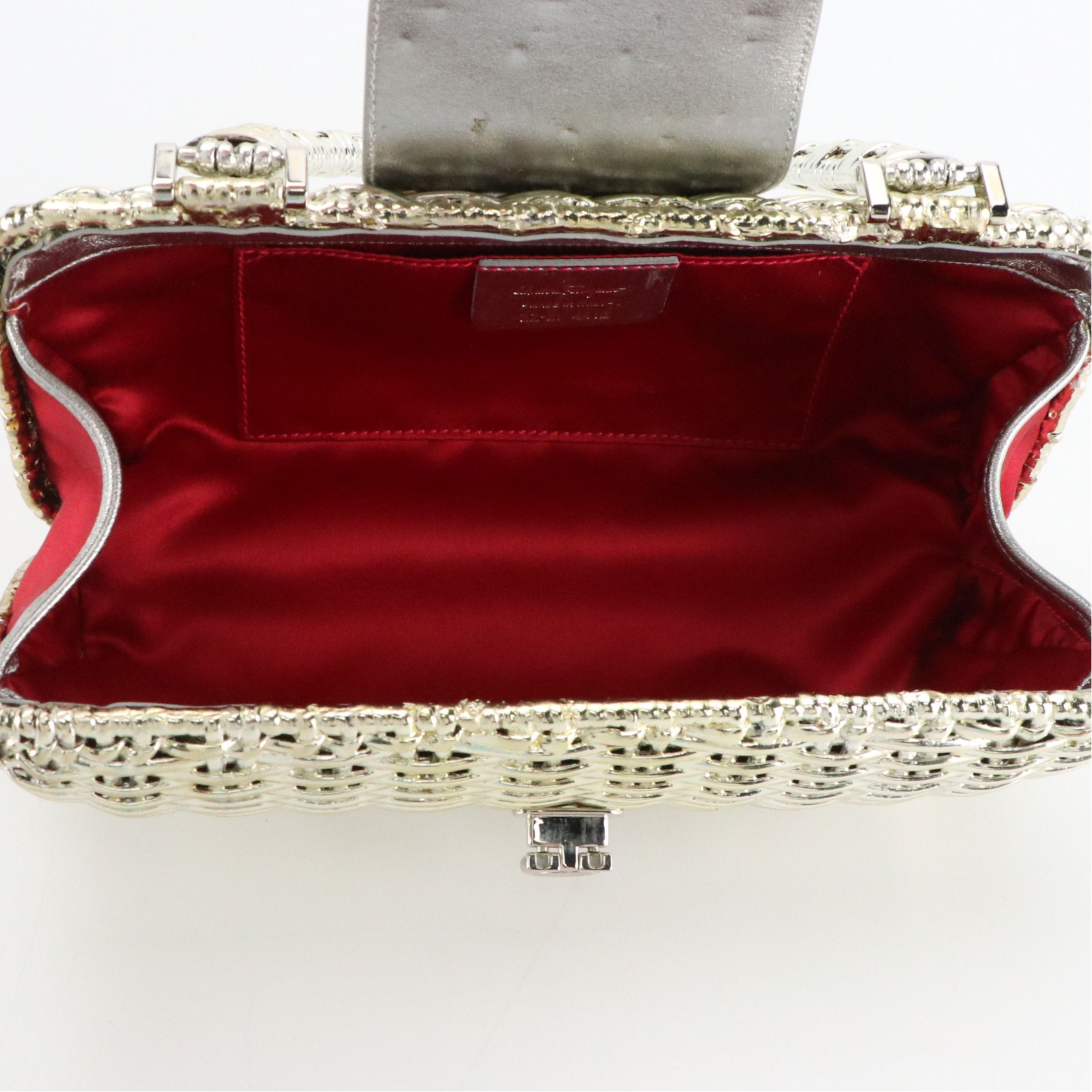 Salvatore Ferragamo Shiny Coated Wicker Handbag with Metallic Leather Trim