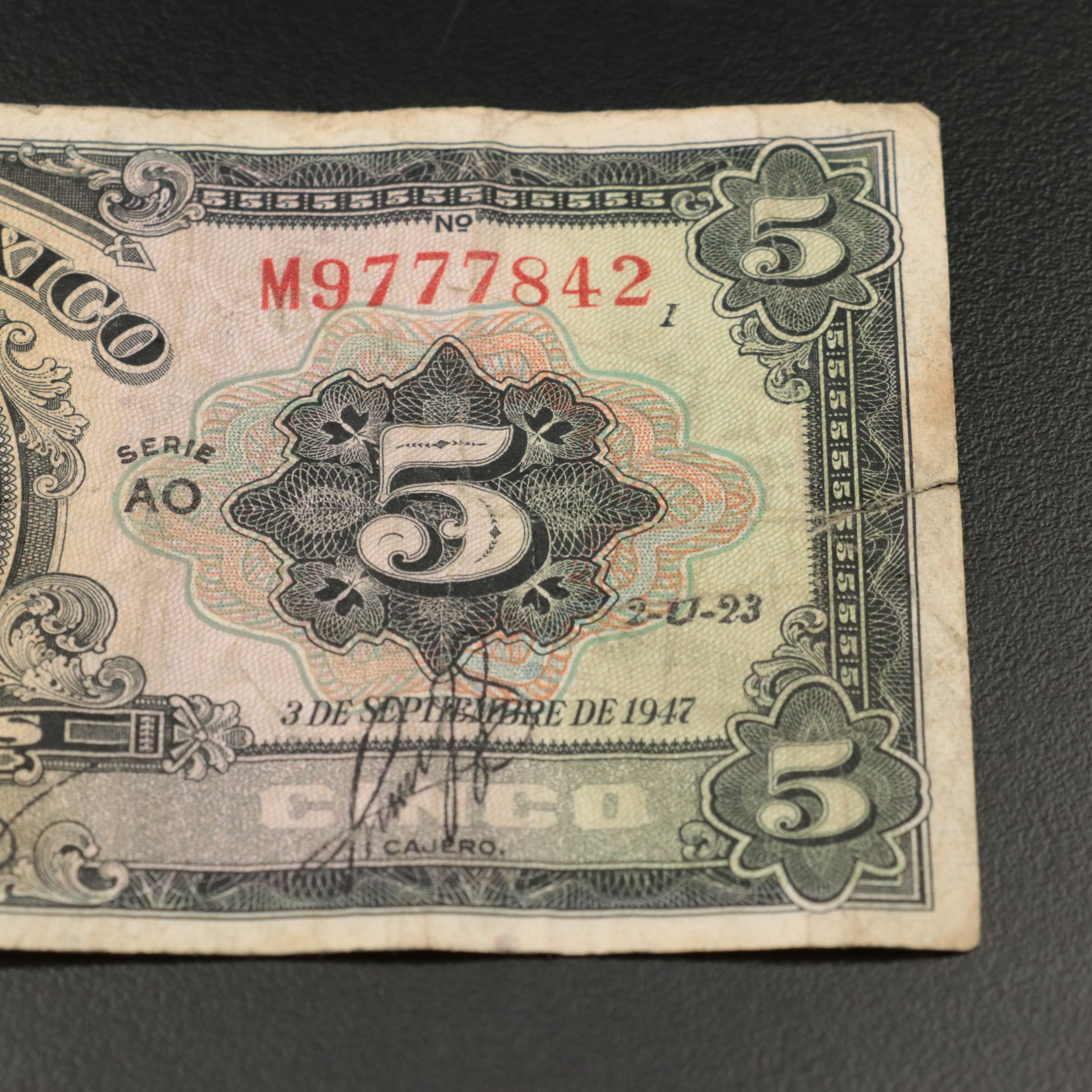 1947 5-Pesos Mexico Banknote