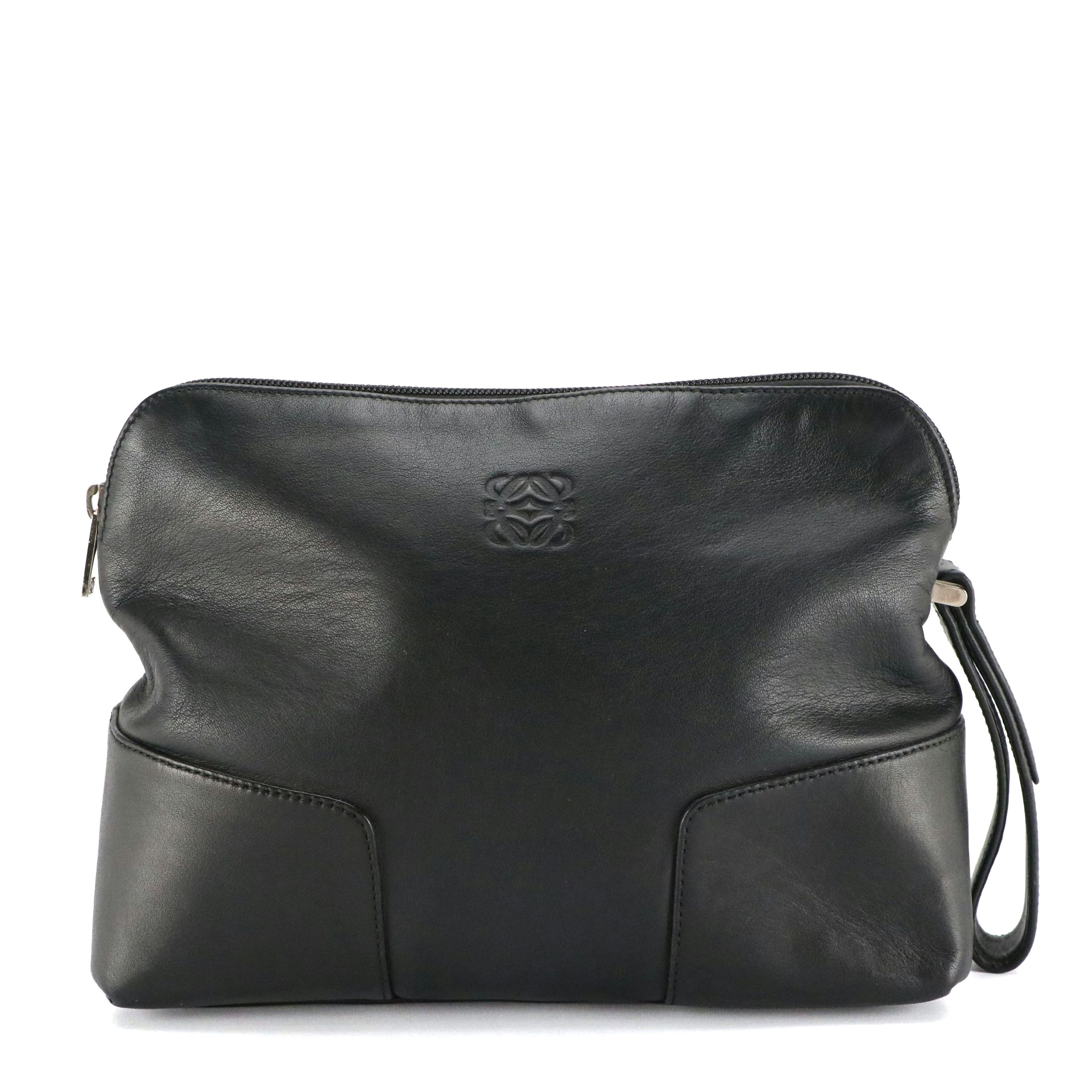 Loewe Anagram Zip-Around Pouch in Black Calfskin Leather