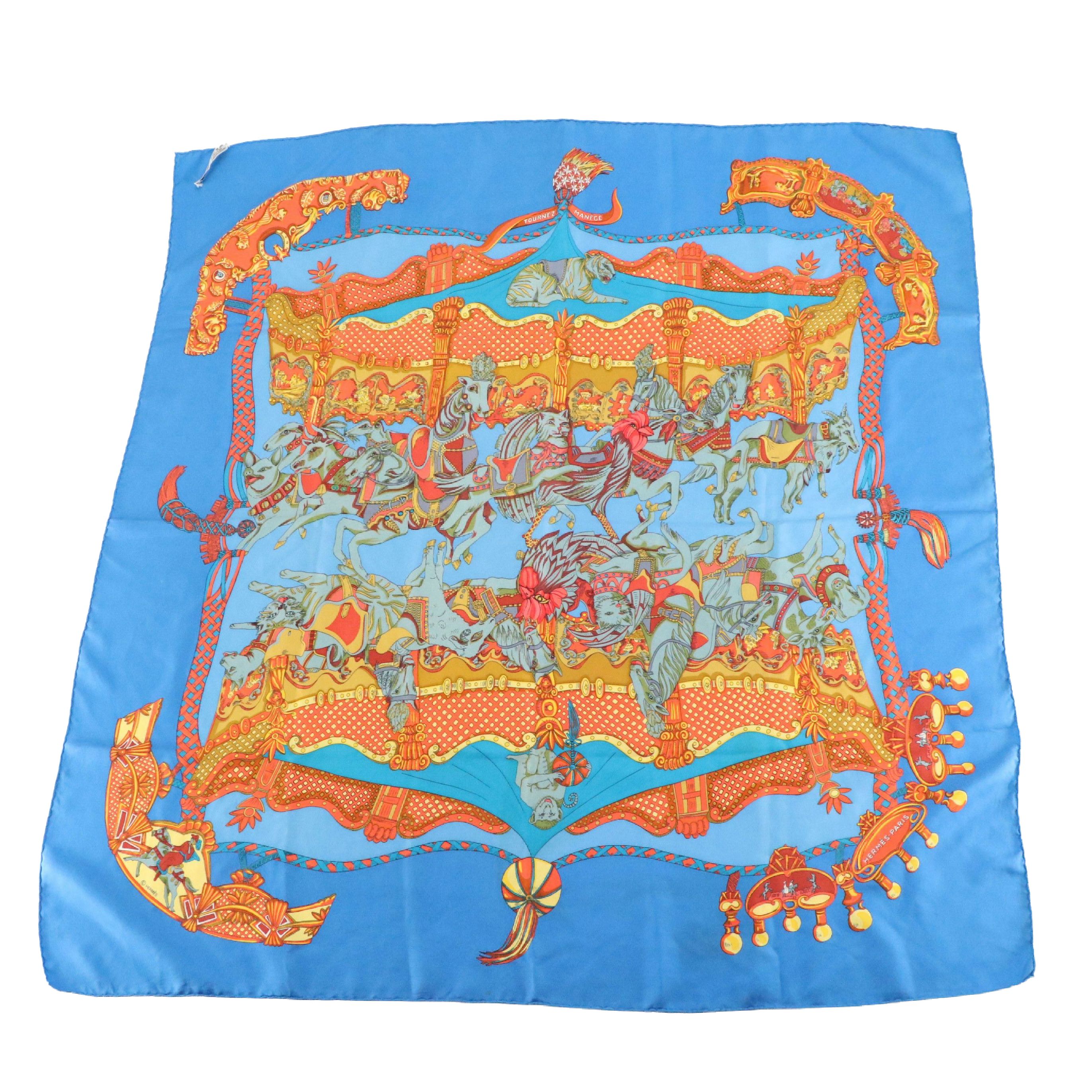 Hermès "Tournez Manège" Scarf 90 in Silk Twill