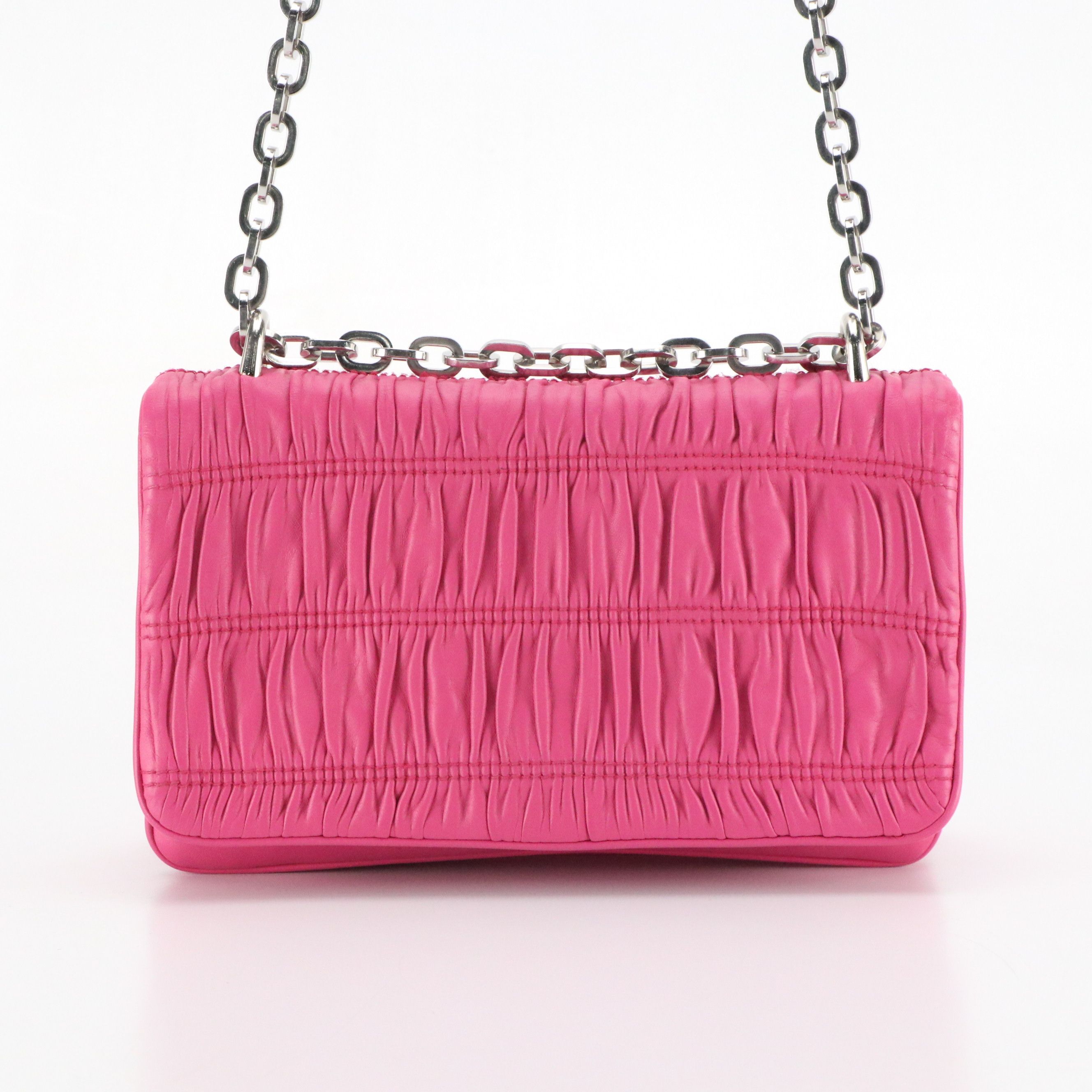 Prada Hot Pink Gaufré Nappa Leather Front Flap Chain Link Shoulder Bag