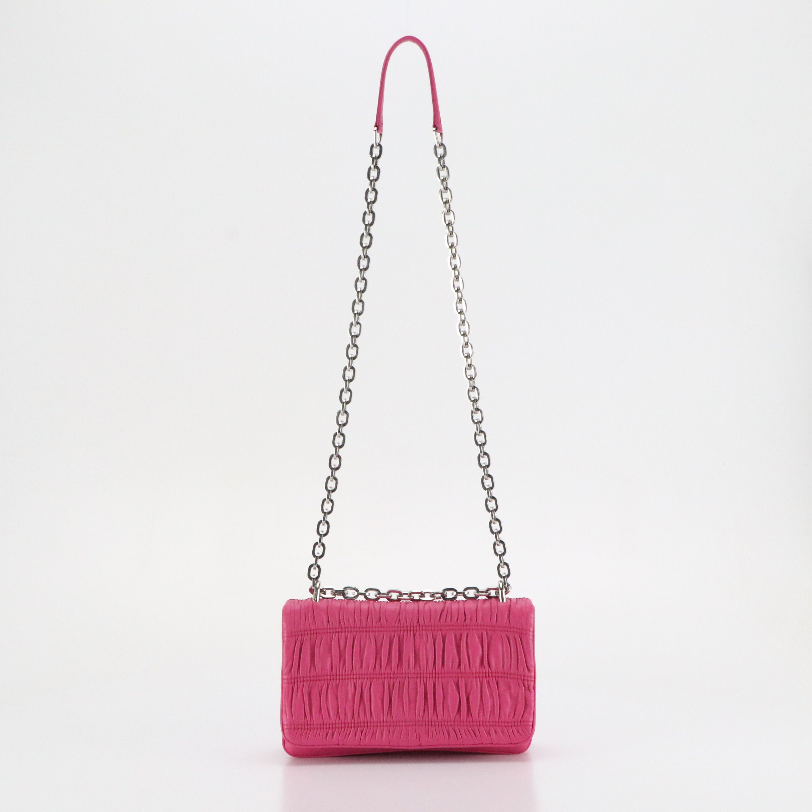 Prada Hot Pink Gaufré Nappa Leather Front Flap Chain Link Shoulder Bag