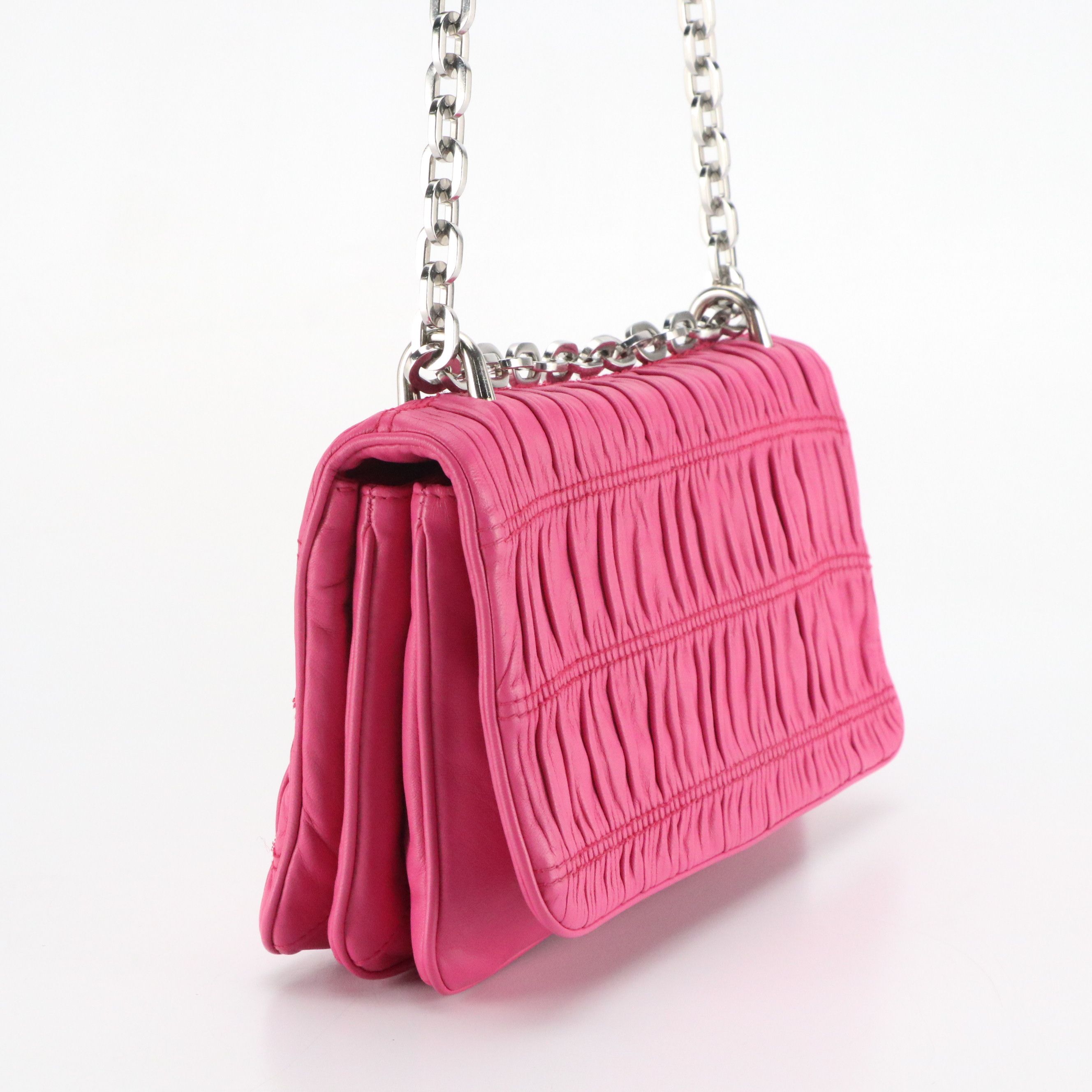 Prada Hot Pink Gaufré Nappa Leather Front Flap Chain Link Shoulder Bag