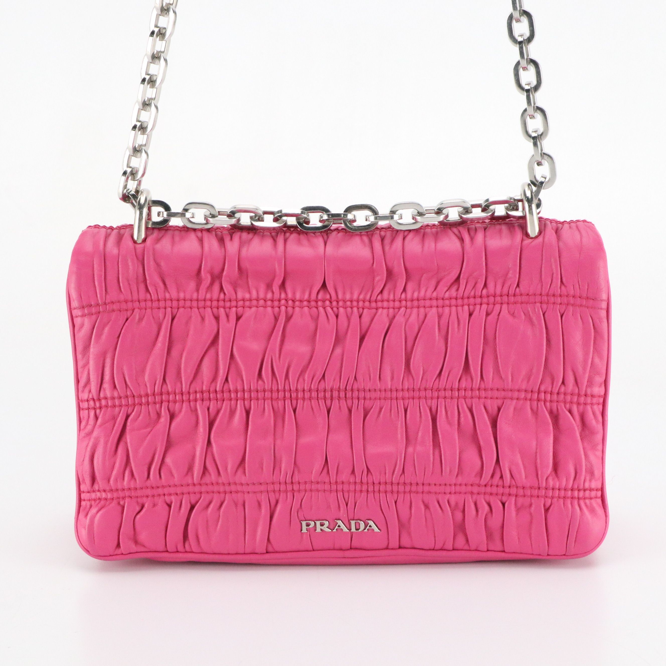 Prada Hot Pink Gaufré Nappa Leather Front Flap Chain Link Shoulder Bag