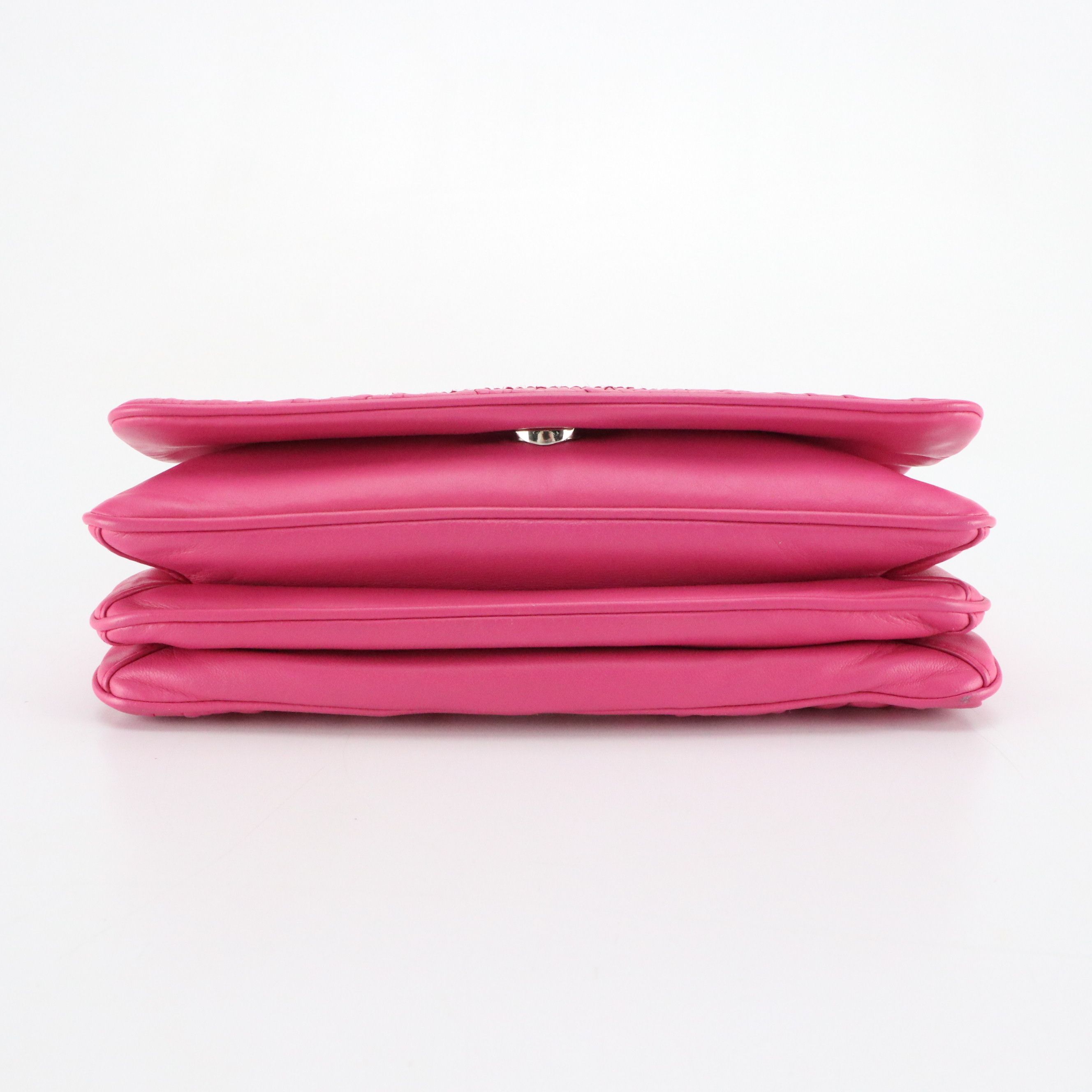 Prada Hot Pink Gaufré Nappa Leather Front Flap Chain Link Shoulder Bag