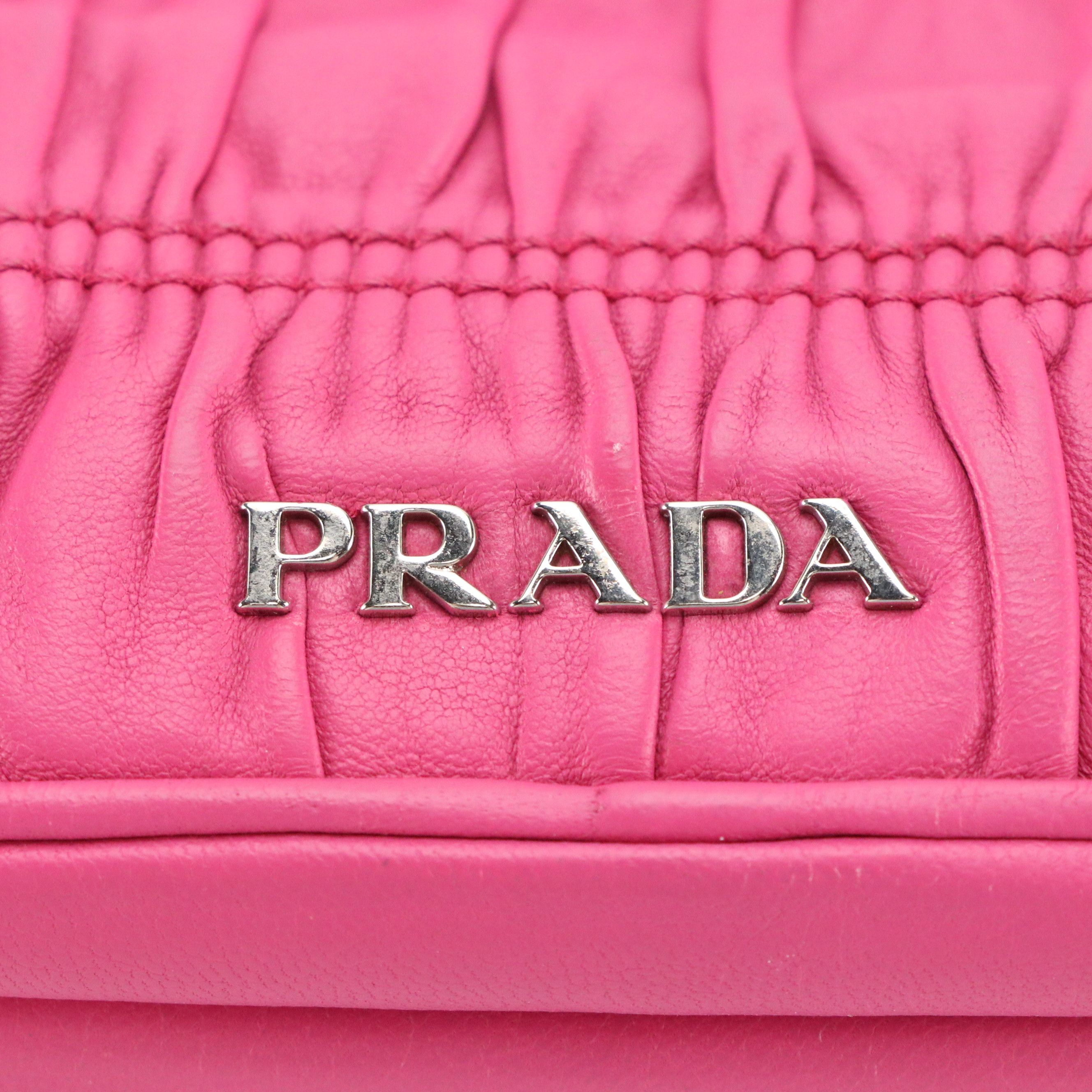 Prada Hot Pink Gaufré Nappa Leather Front Flap Chain Link Shoulder Bag