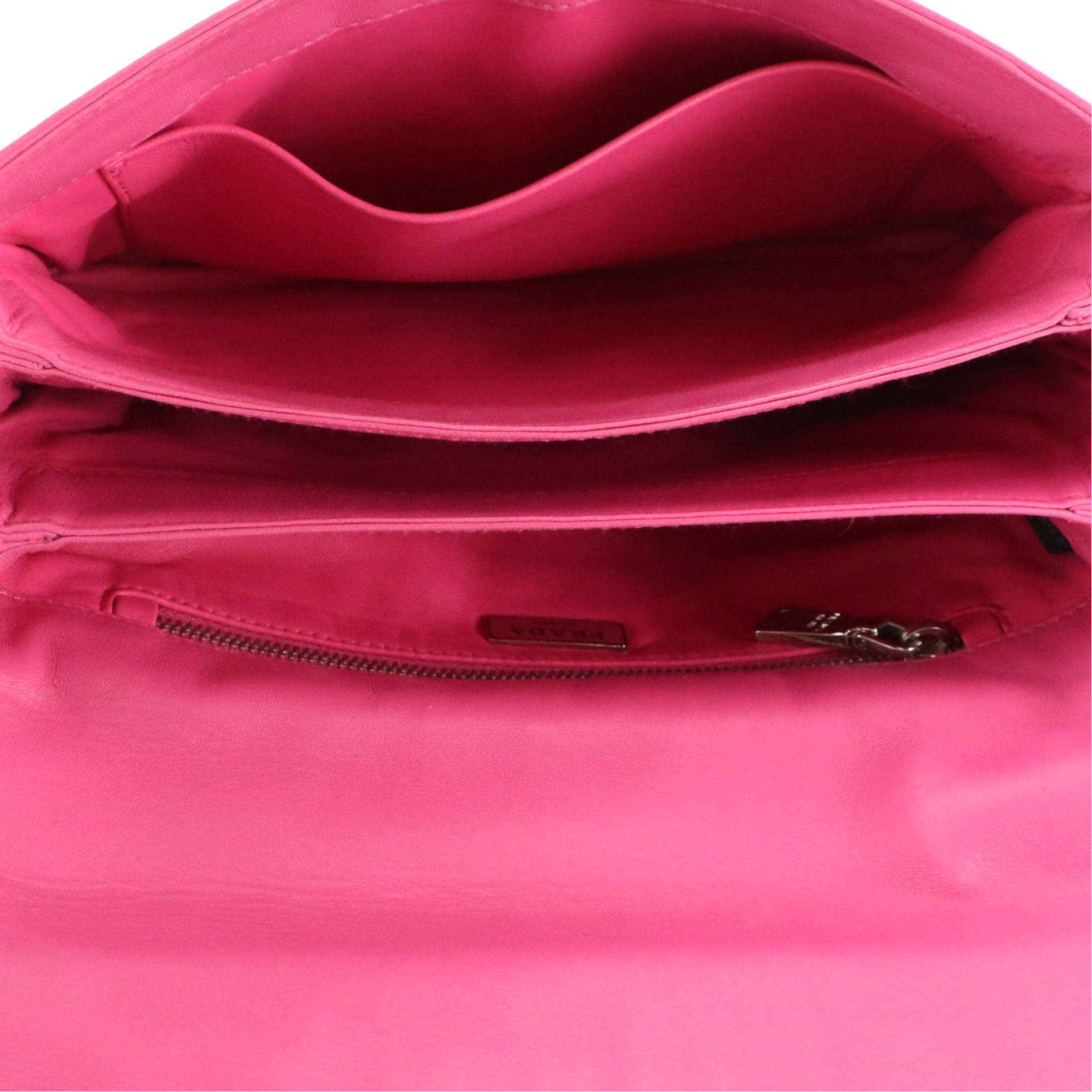 Prada Hot Pink Gaufré Nappa Leather Front Flap Chain Link Shoulder Bag