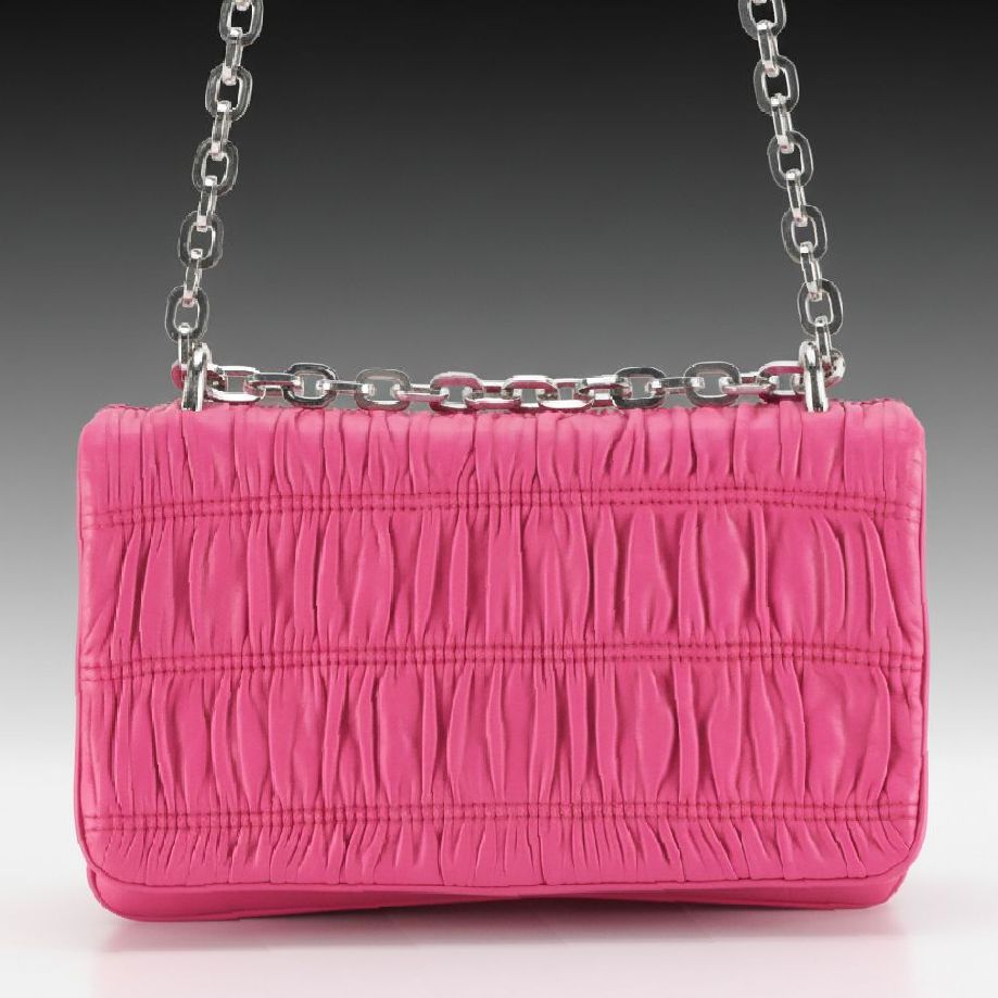 Prada Hot Pink Gaufré Nappa Leather Front Flap Chain Link Shoulder Bag