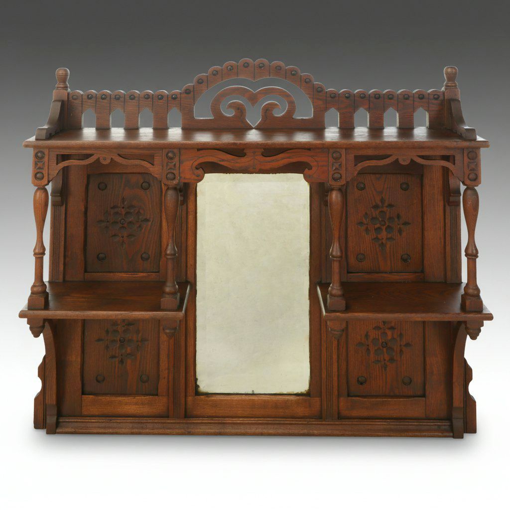 Late Victorian Eastlake Carved Oak Sideboard Back, Circa 1890