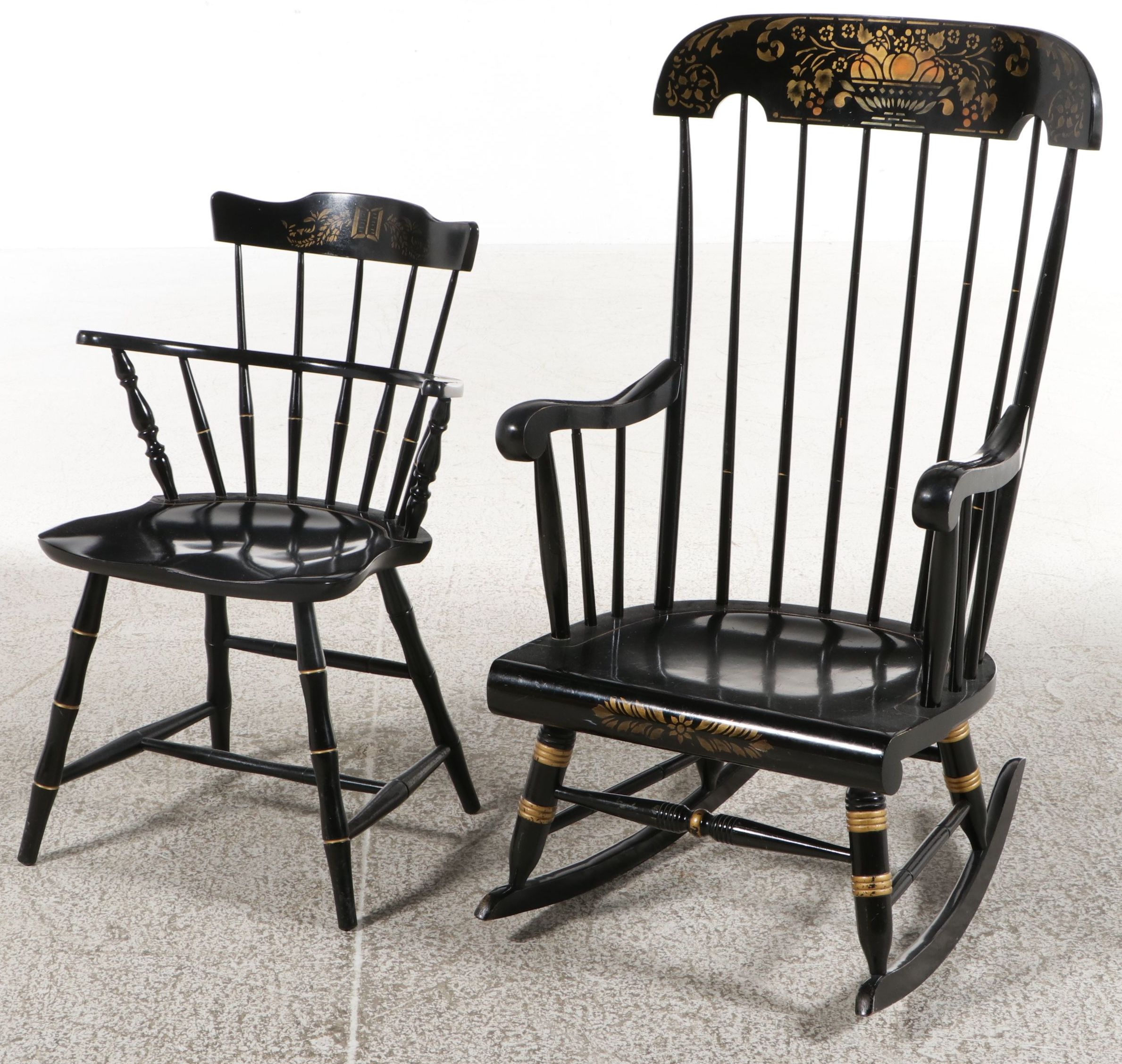 Nichols & Stone Stenciled Windsor Armchair and Rocking Chair