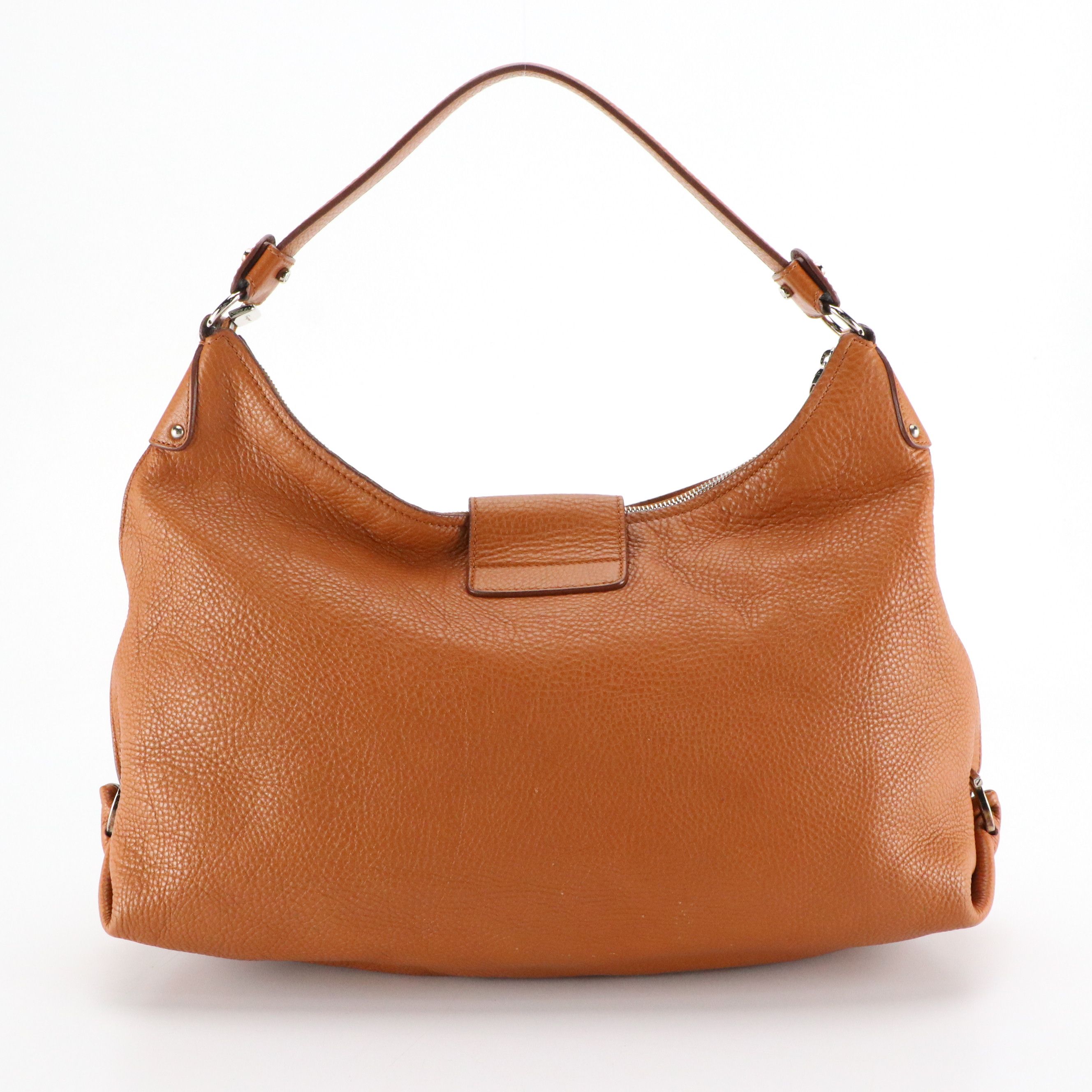 Salvatore Ferragamo Zippered Gancini Hobo Bag in Caramel Brown Grained Calfskin