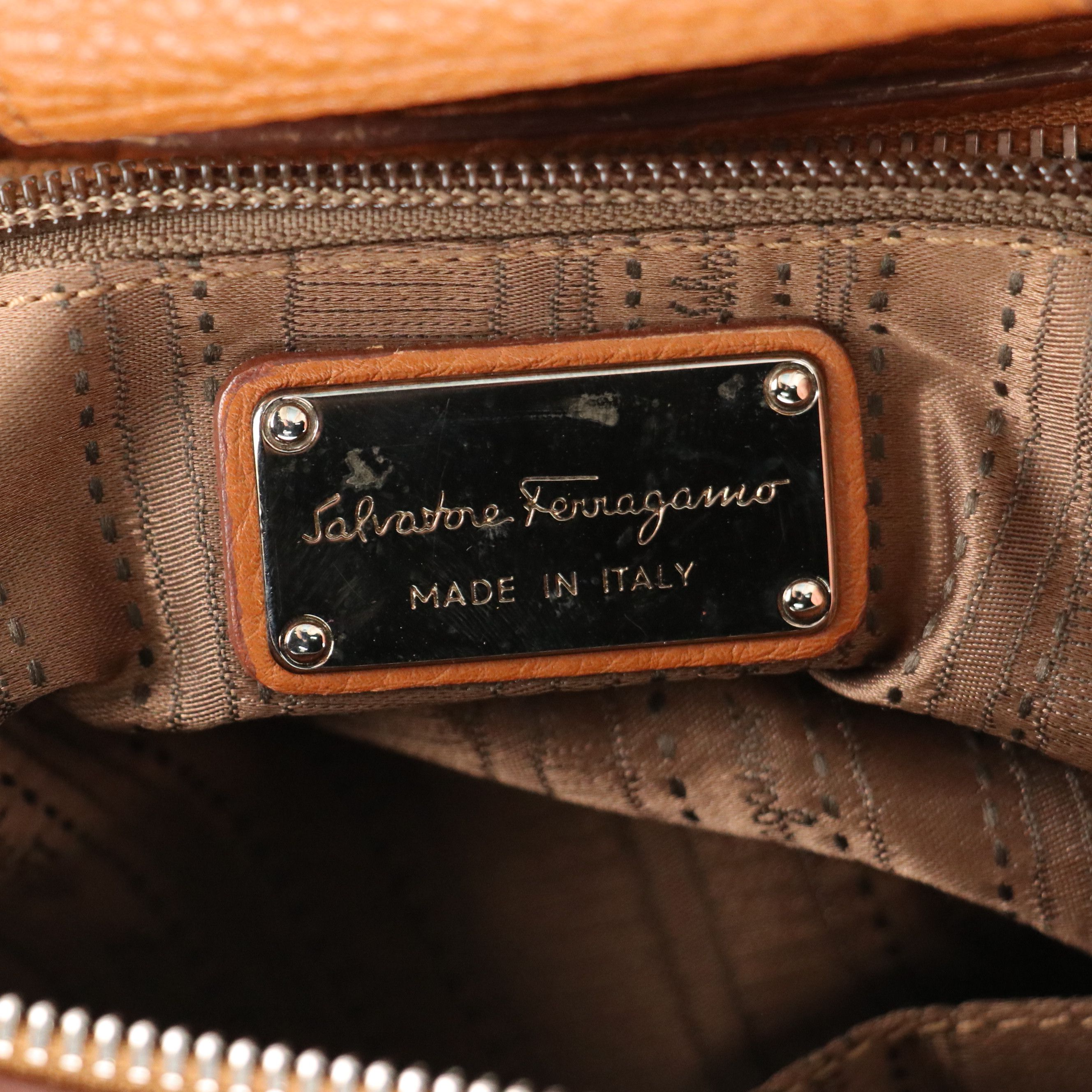 Salvatore Ferragamo Zippered Gancini Hobo Bag in Caramel Brown Grained Calfskin