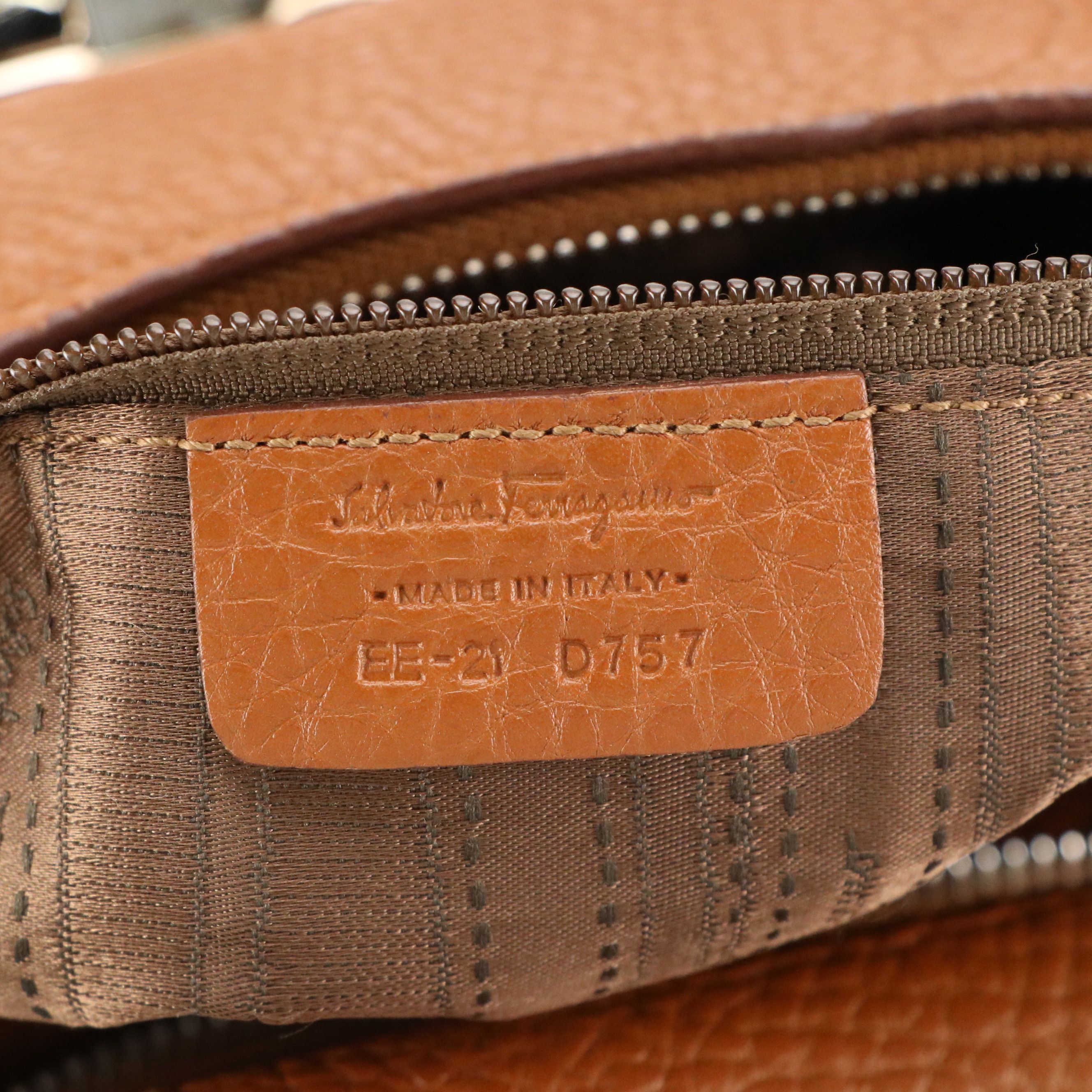 Salvatore Ferragamo Zippered Gancini Hobo Bag in Caramel Brown Grained Calfskin