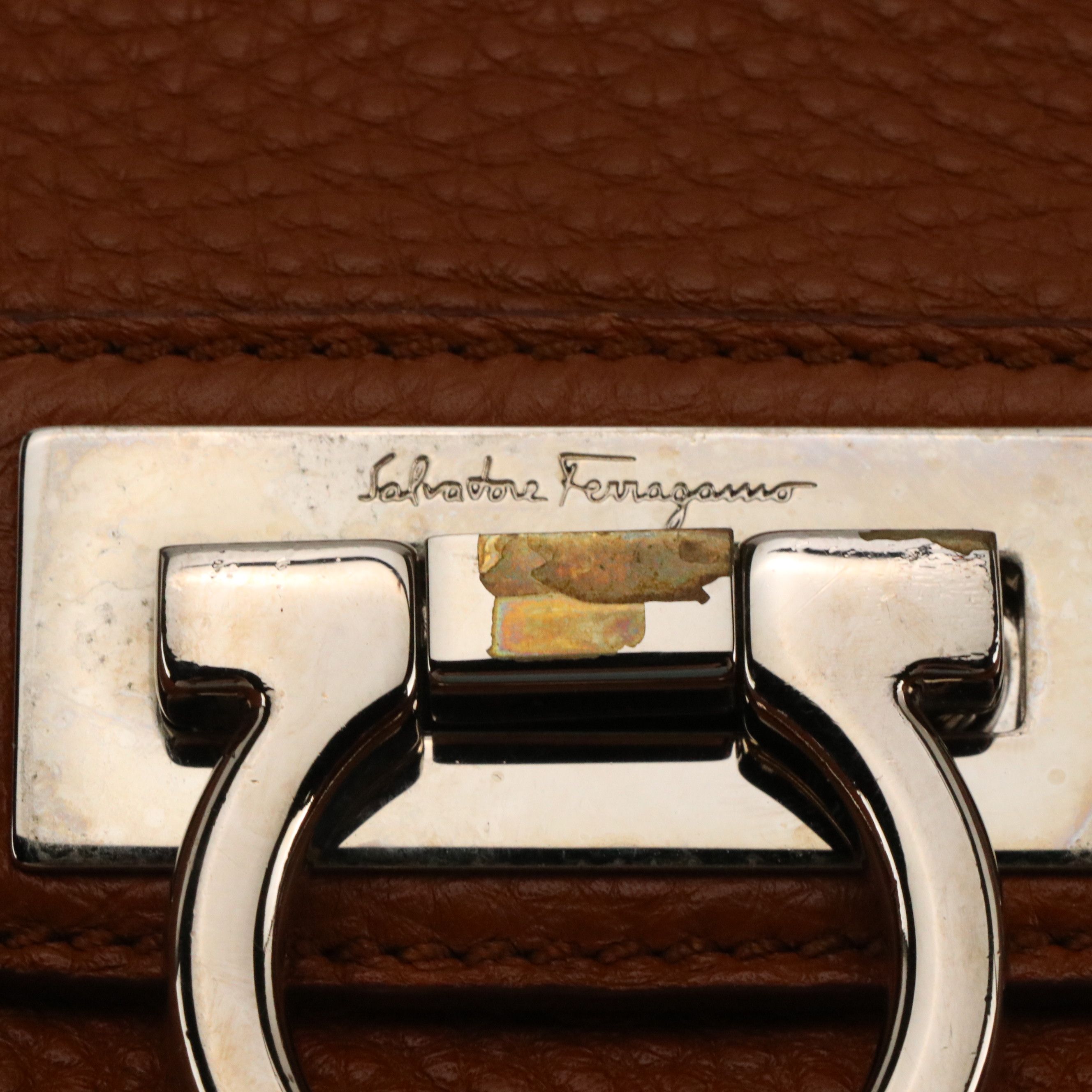 Salvatore Ferragamo Zippered Gancini Hobo Bag in Caramel Brown Grained Calfskin