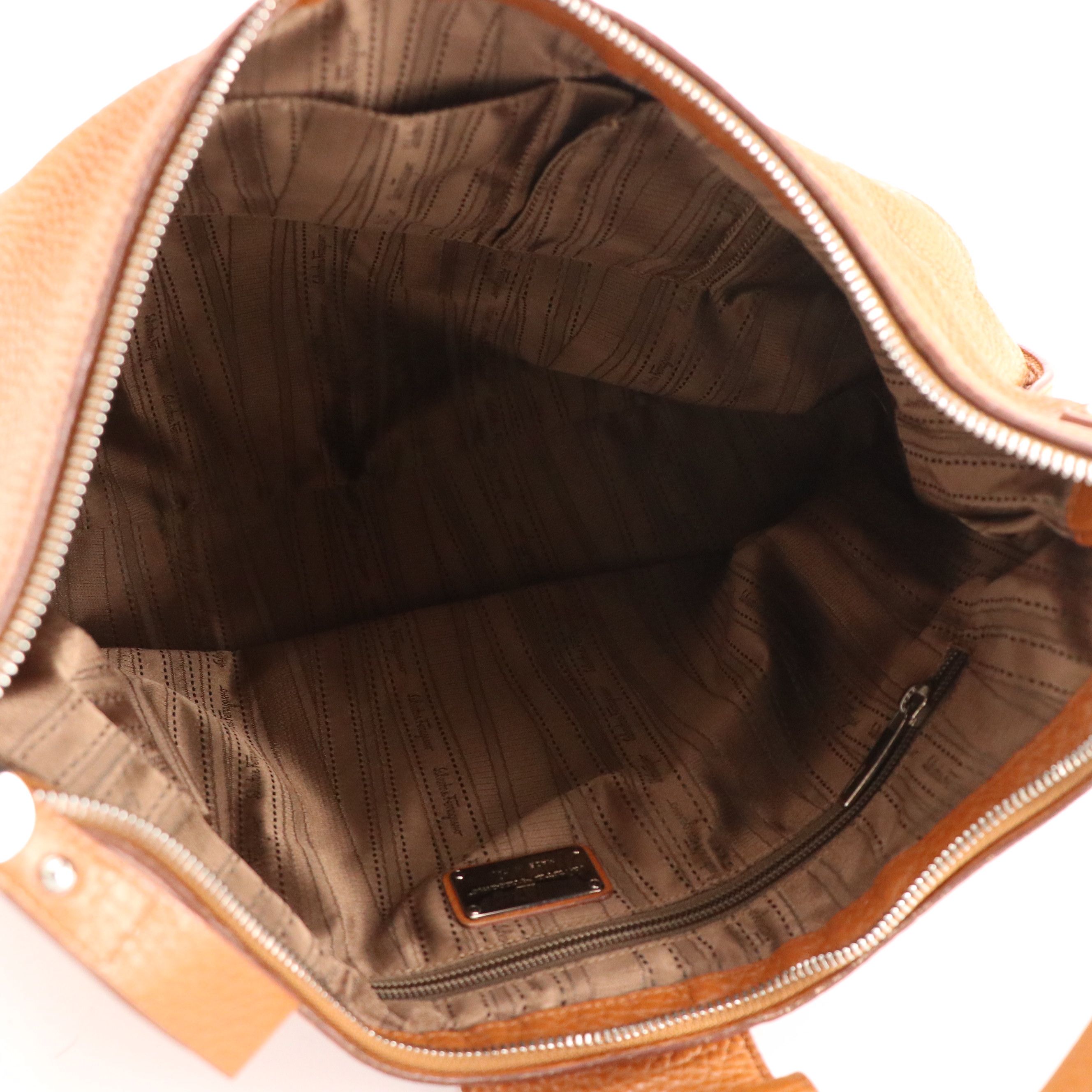 Salvatore Ferragamo Zippered Gancini Hobo Bag in Caramel Brown Grained Calfskin