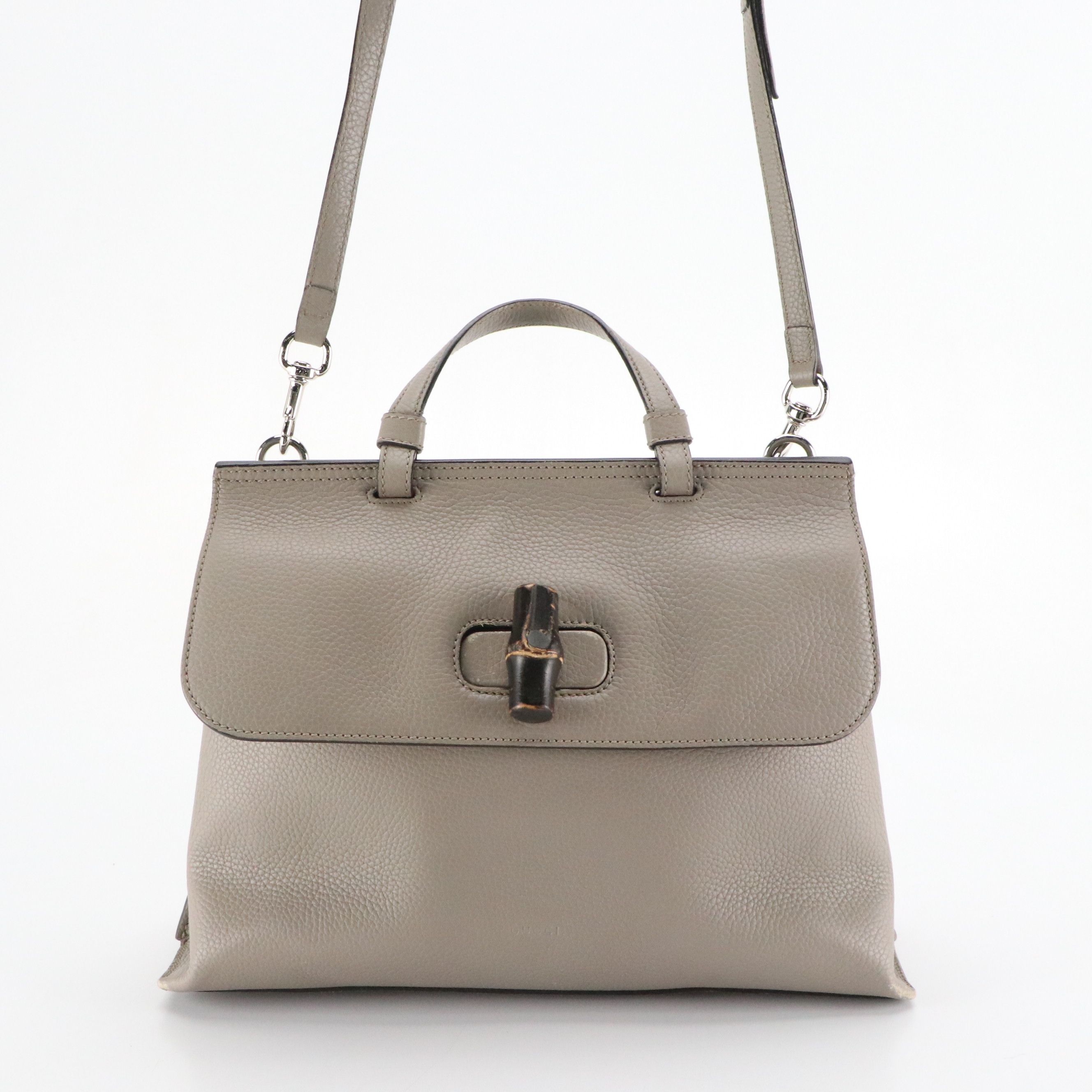 Gucci Bamboo Daily Two-Way Bag in Grey Grained Calfskin Leather