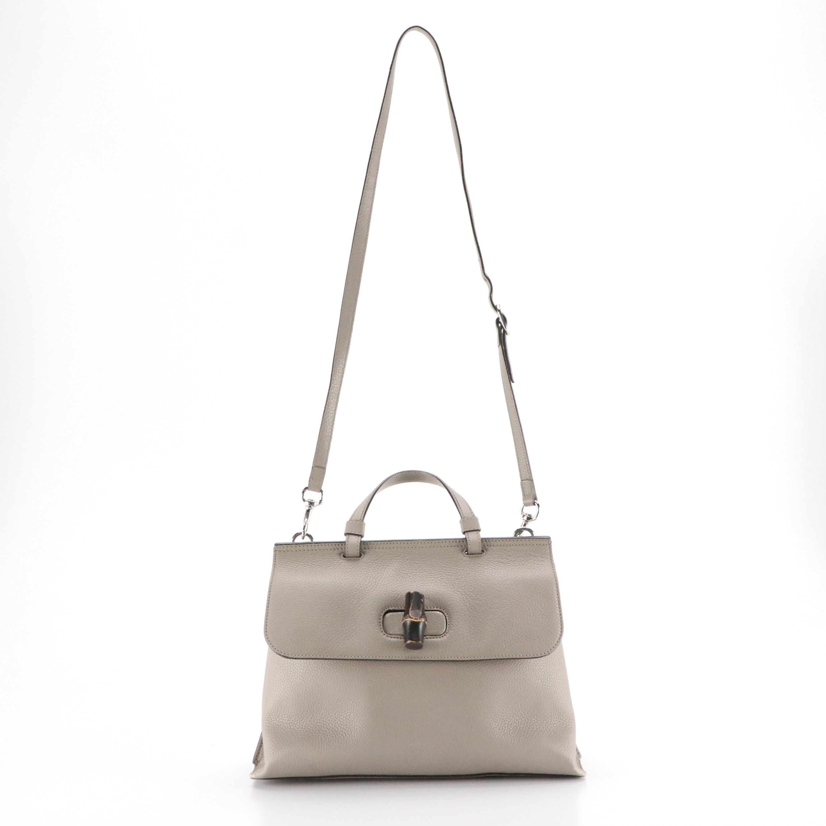 Gucci Bamboo Daily Two-Way Bag in Grey Grained Calfskin Leather