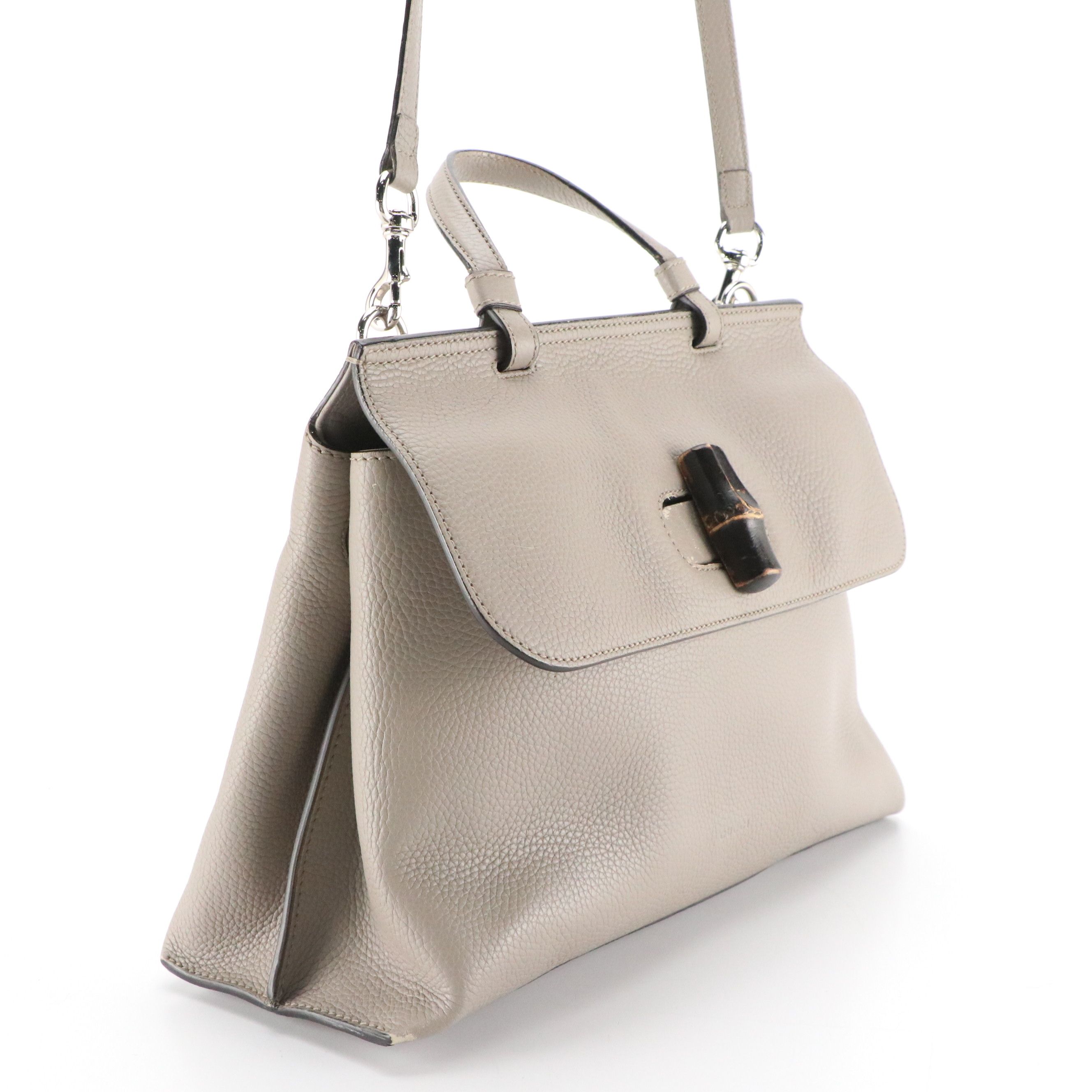 Gucci Bamboo Daily Two-Way Bag in Grey Grained Calfskin Leather