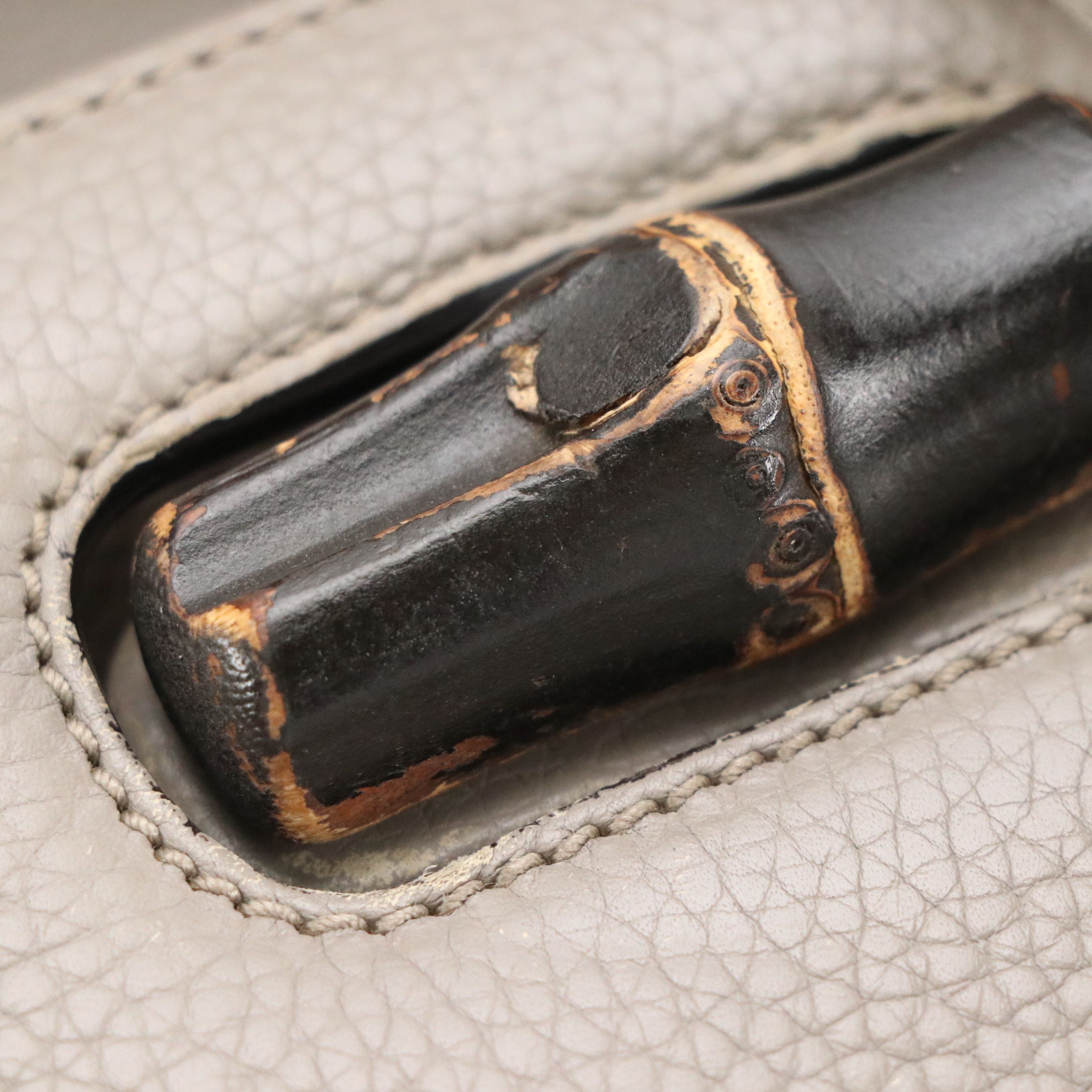 Gucci Bamboo Daily Two-Way Bag in Grey Grained Calfskin Leather