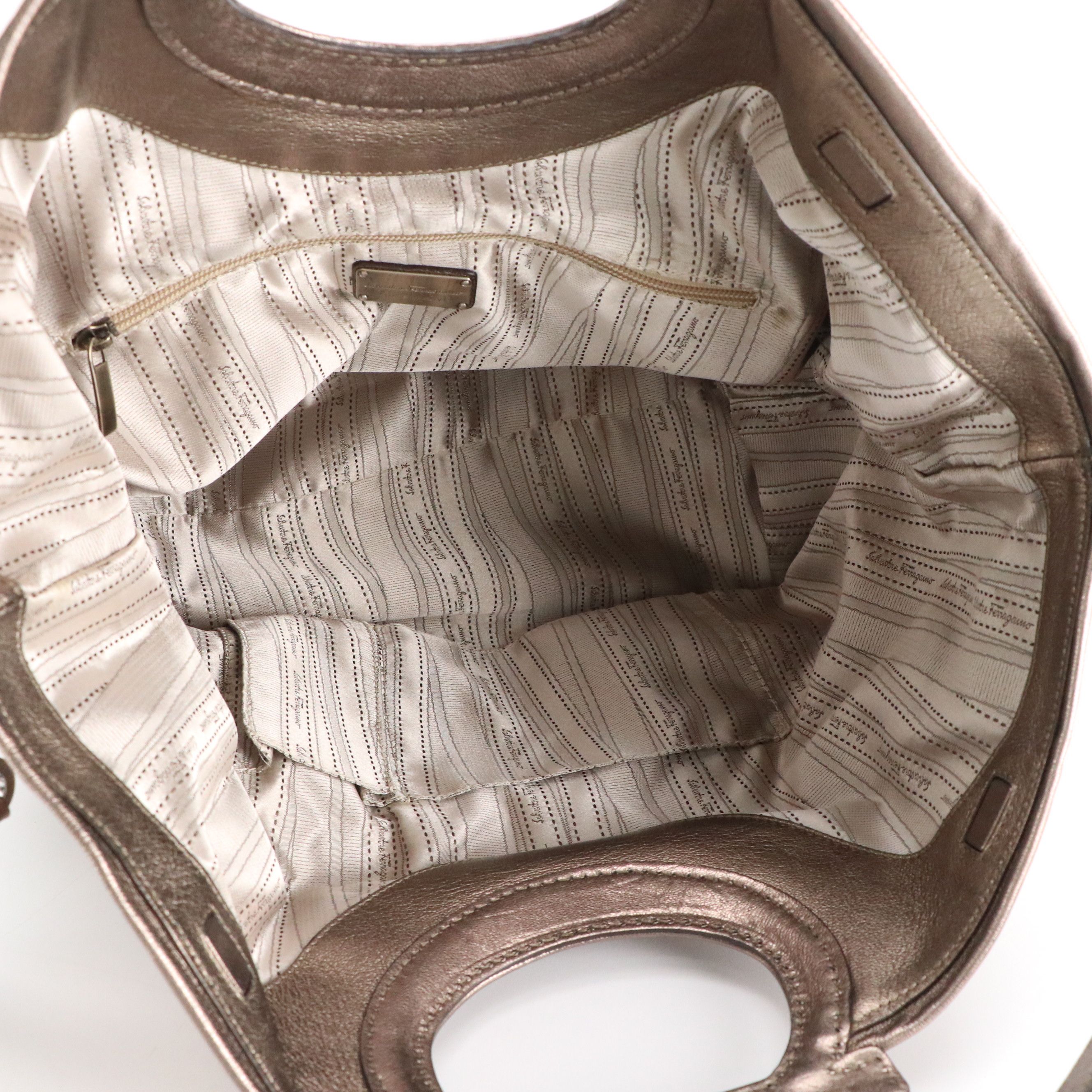 Salvatore Ferragamo Gancini Handle Two-Way Hobo Tote Bag in Metallic Calfskin