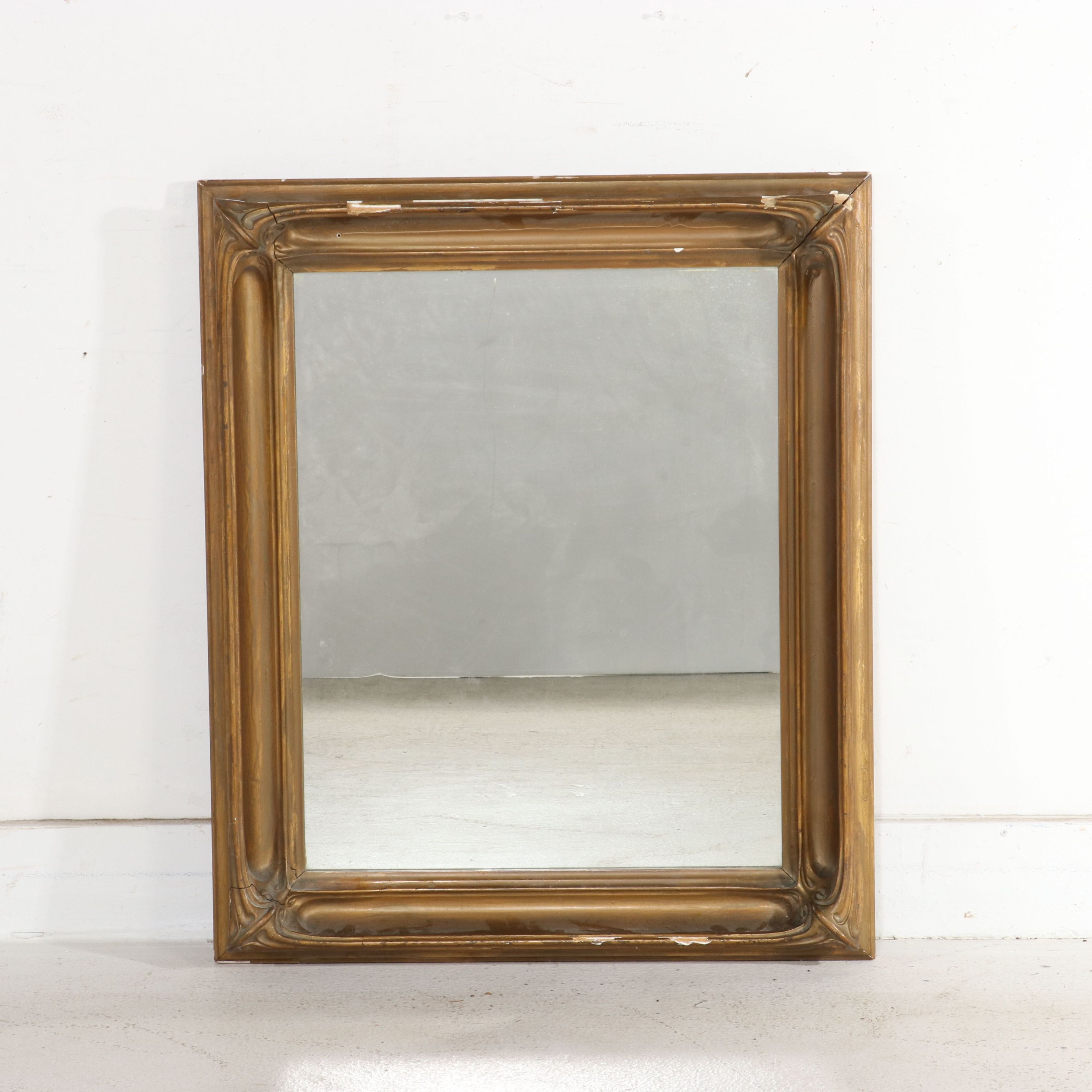 Art Nouveau Style Gilt Molded Plaster and Wood Rectangular Wall Mirror