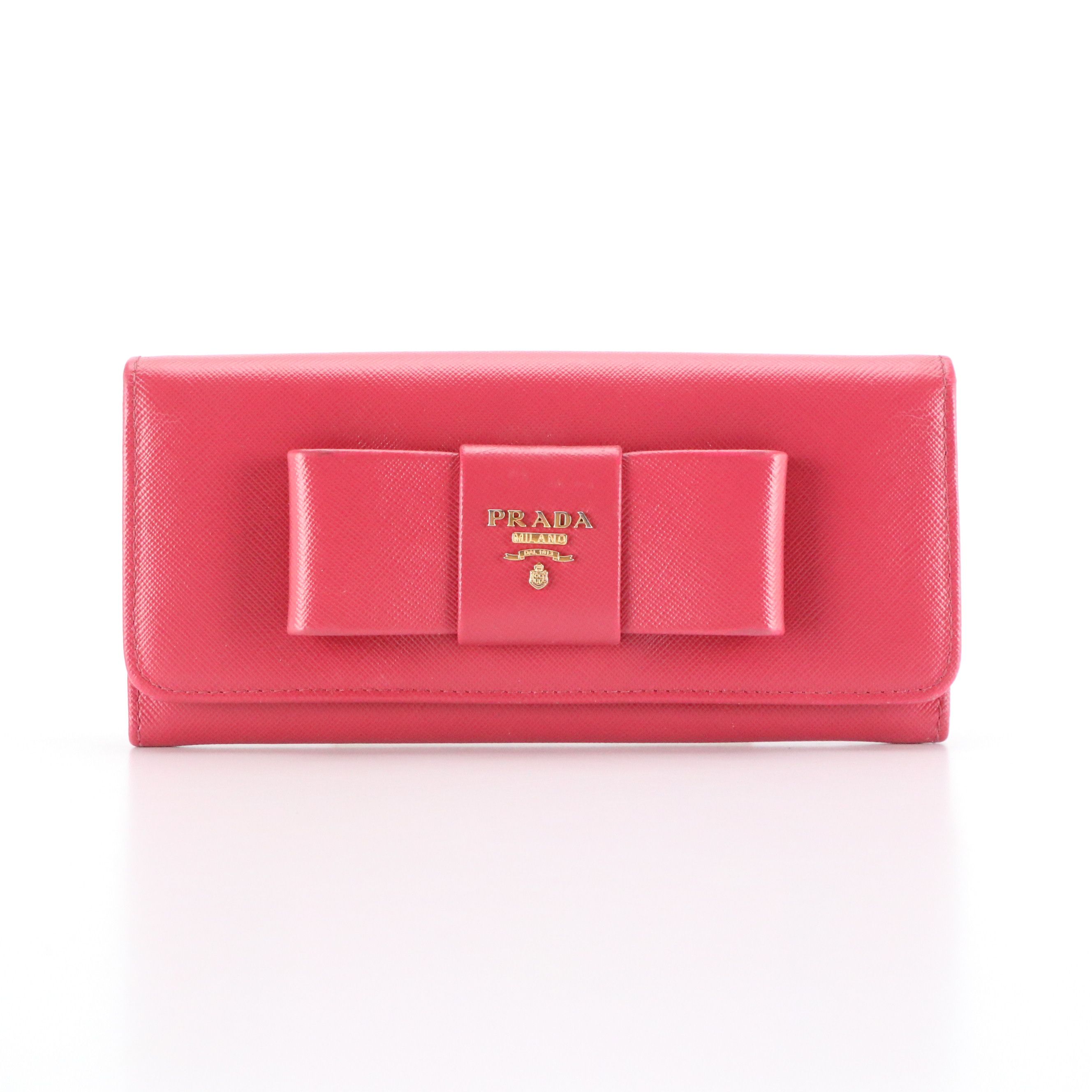 Prada Bow Flap Wallet in Saffiano Leather with Box