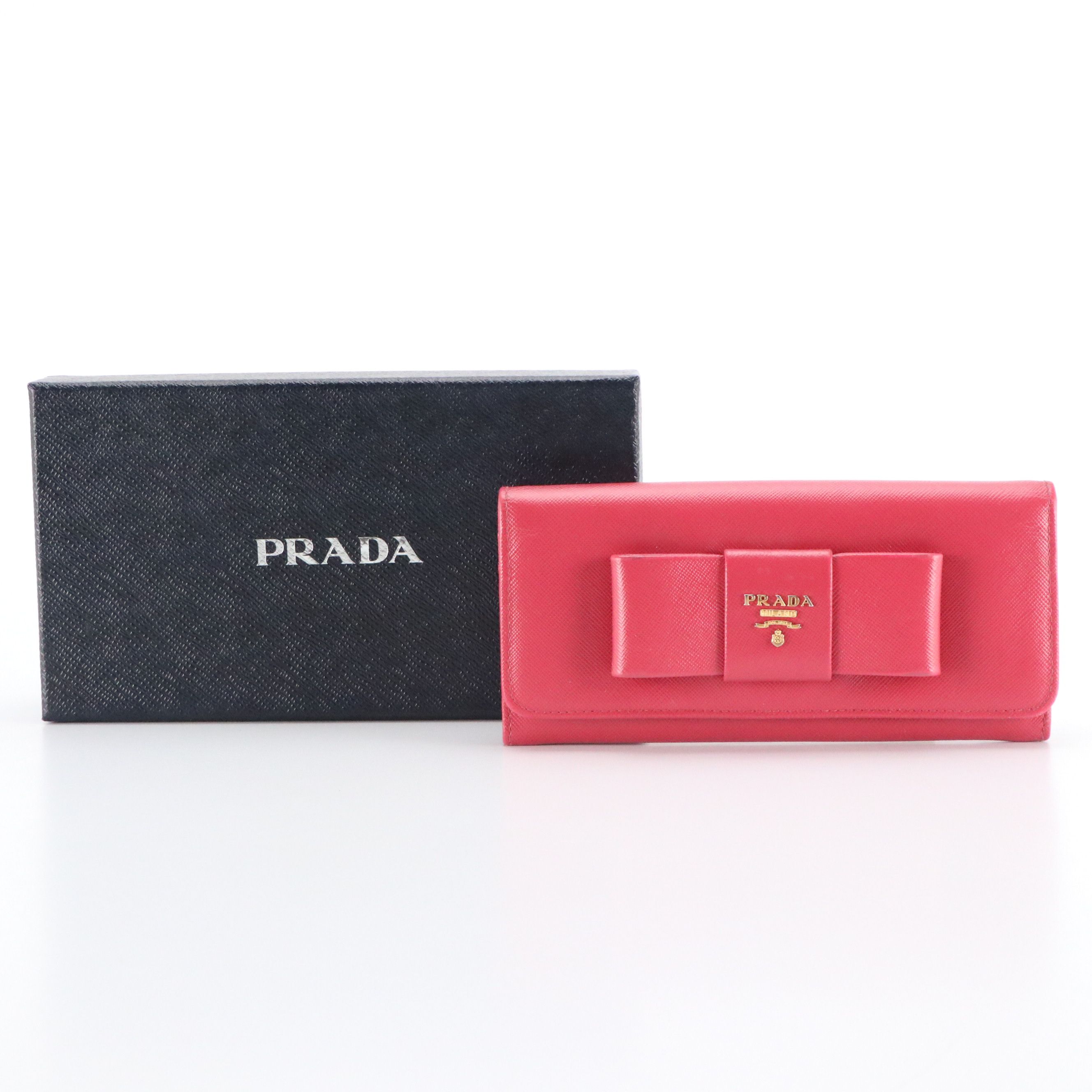 Prada Bow Flap Wallet in Saffiano Leather with Box