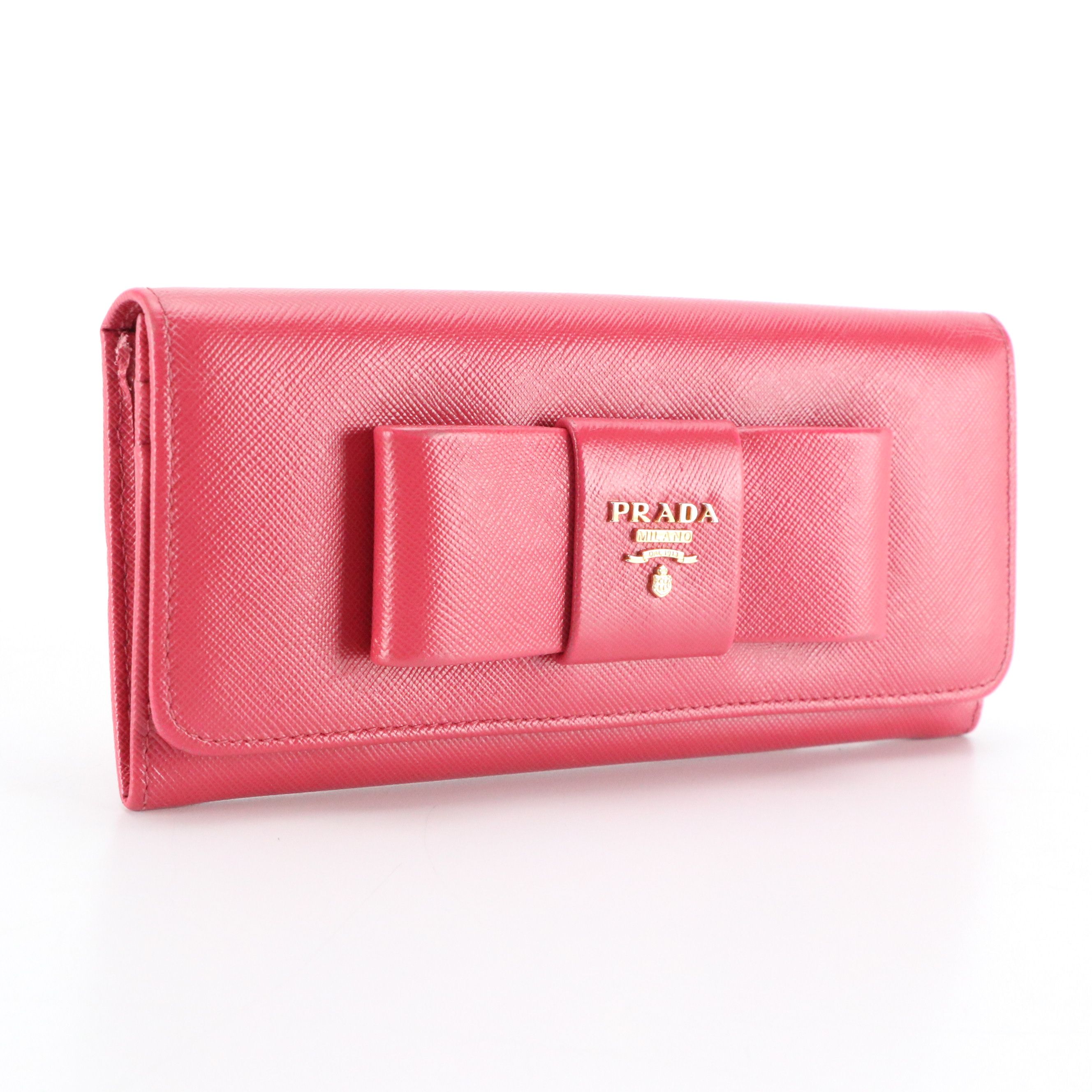 Prada Bow Flap Wallet in Saffiano Leather with Box
