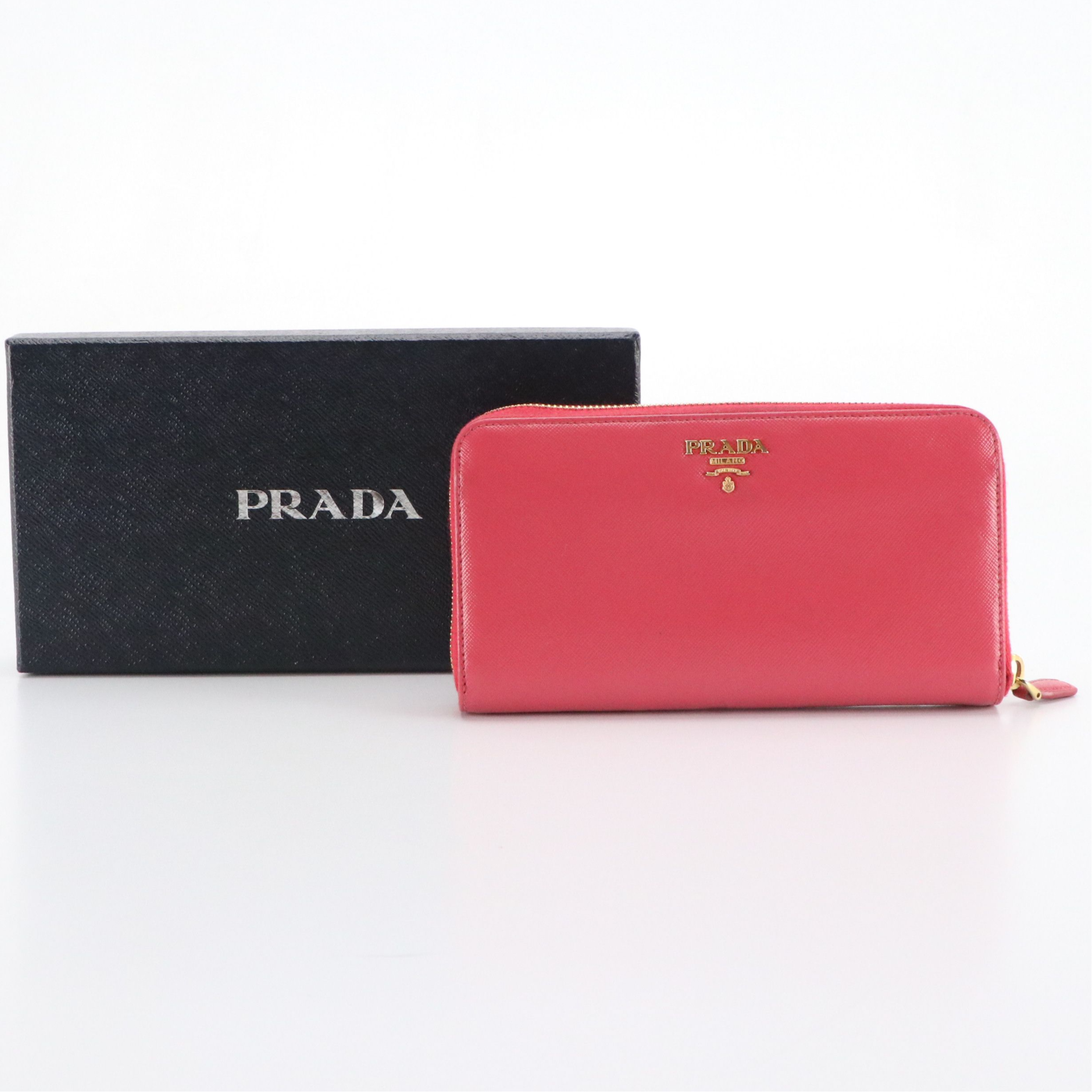 Prada Zip Around Organizer Wallet in Saffiano Leather with Box