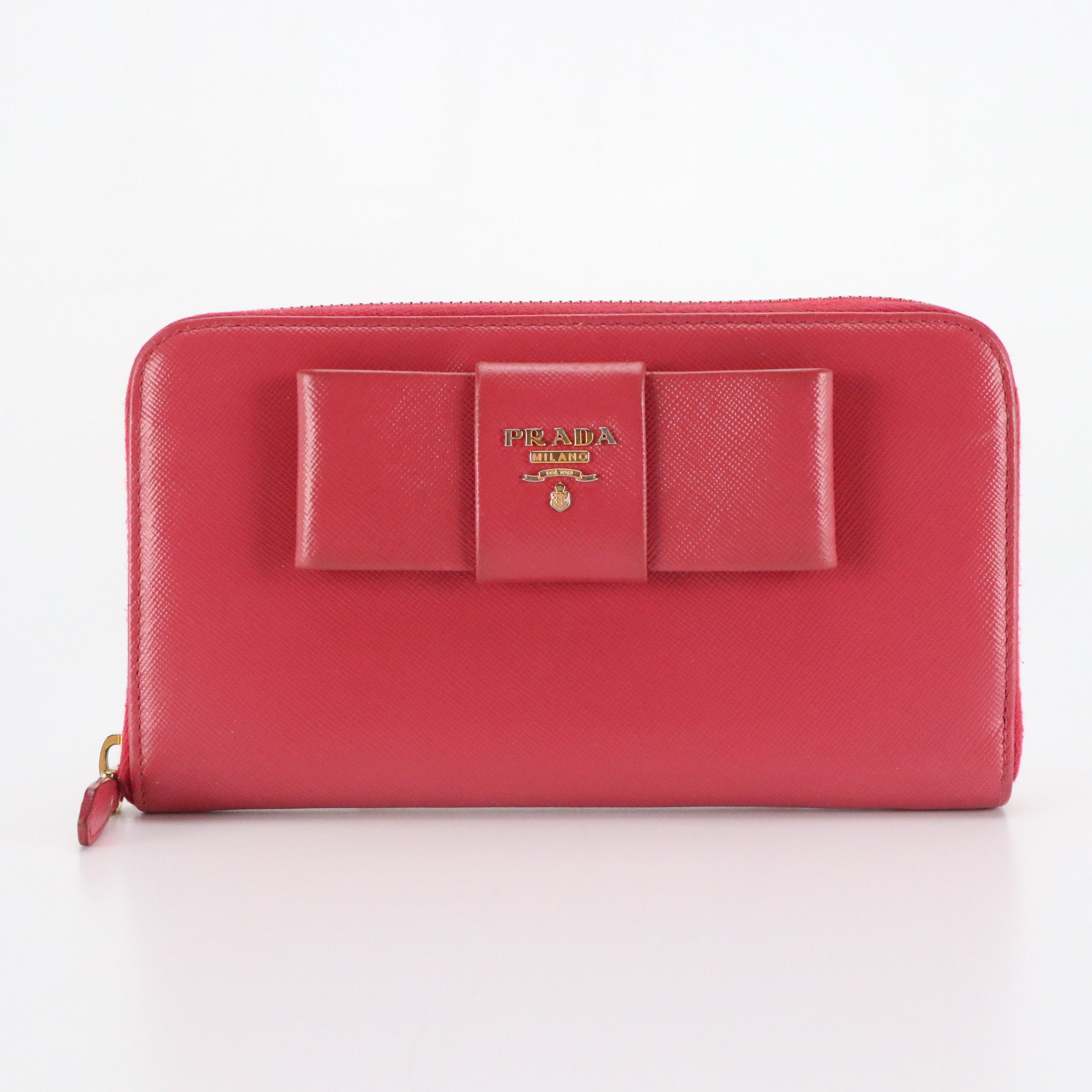 Prada Bow Zip-Around Wallet in Saffiano Leather