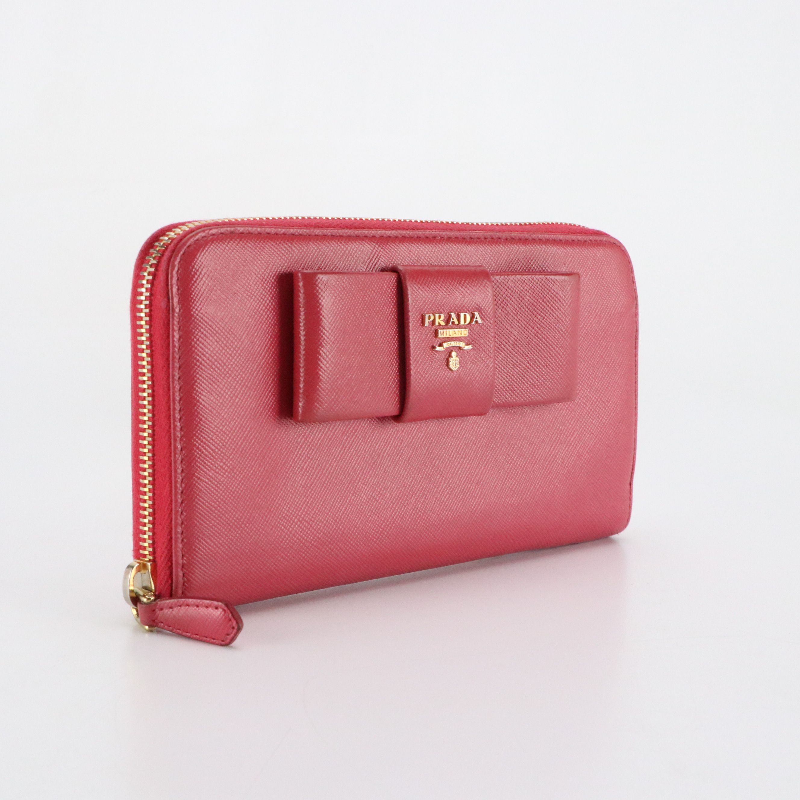 Prada Bow Zip-Around Wallet in Saffiano Leather