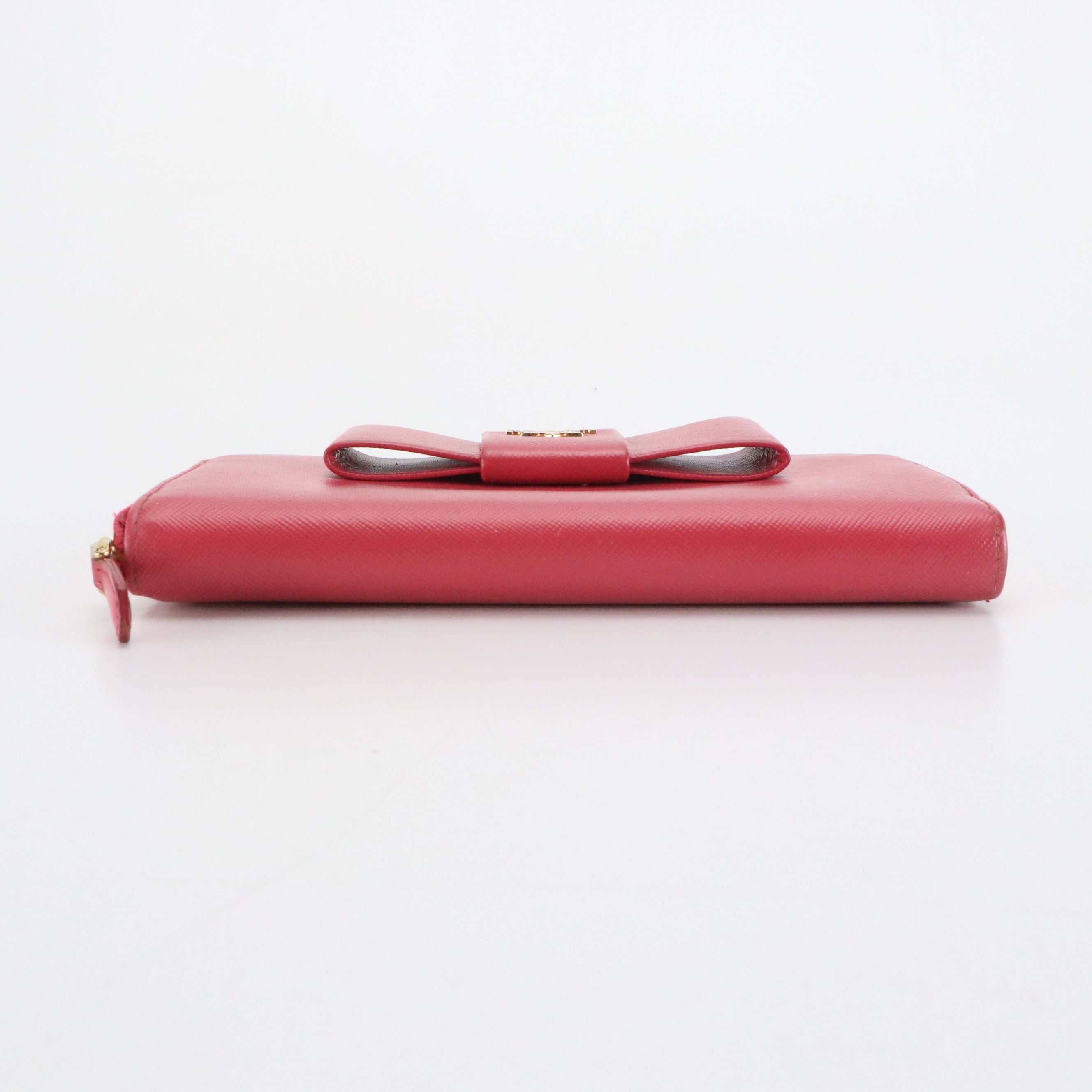 Prada Bow Zip-Around Wallet in Saffiano Leather