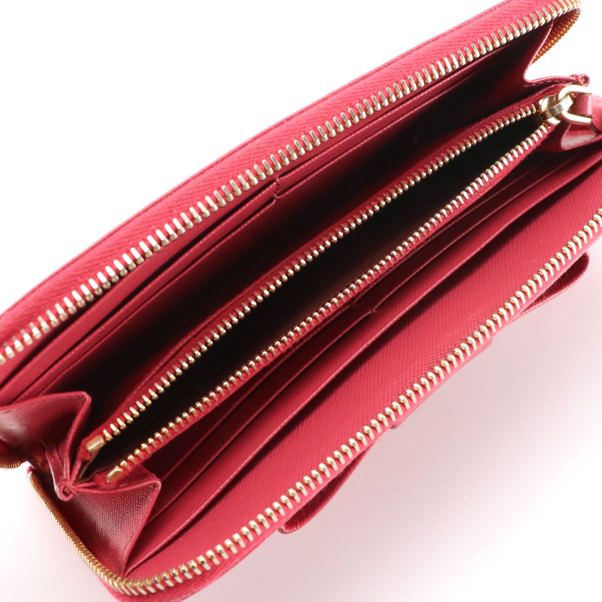 Prada Bow Zip-Around Wallet in Saffiano Leather