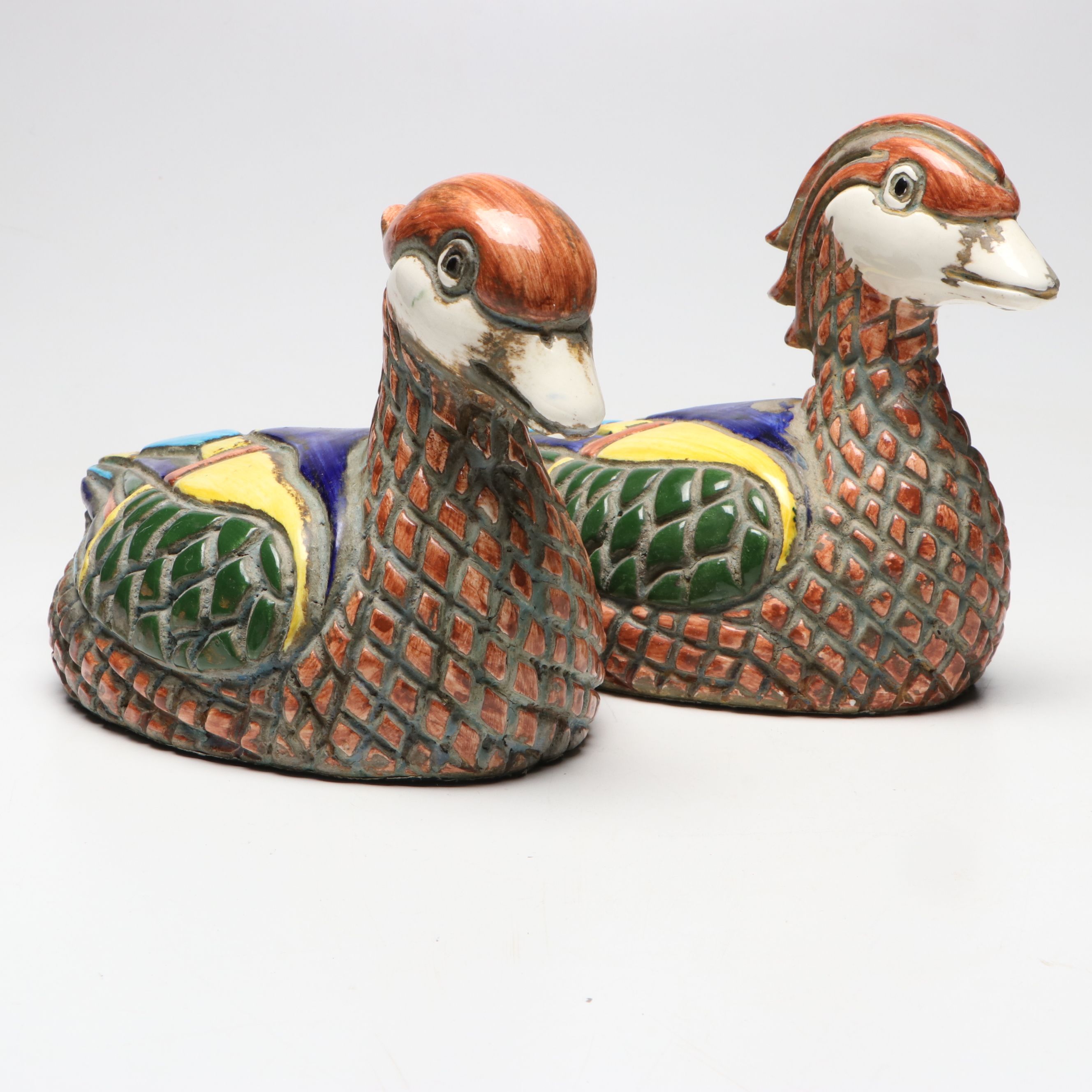 Hand-Painted Mr & Mrs Duck Mosaic Style Ceramic Figures