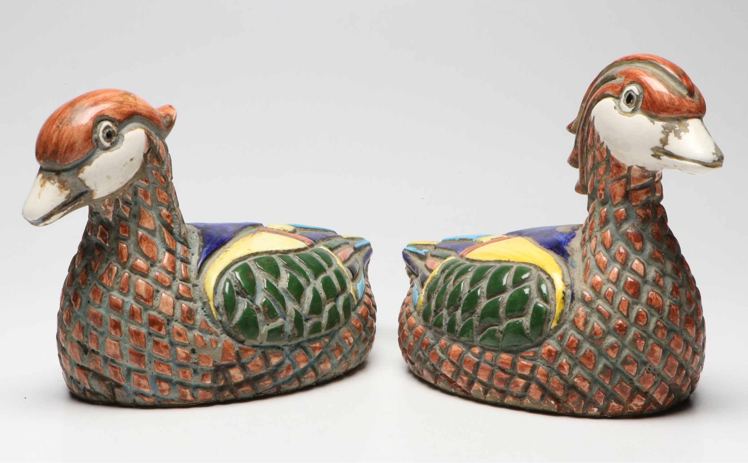 Hand-Painted Mr & Mrs Duck Mosaic Style Ceramic Figures