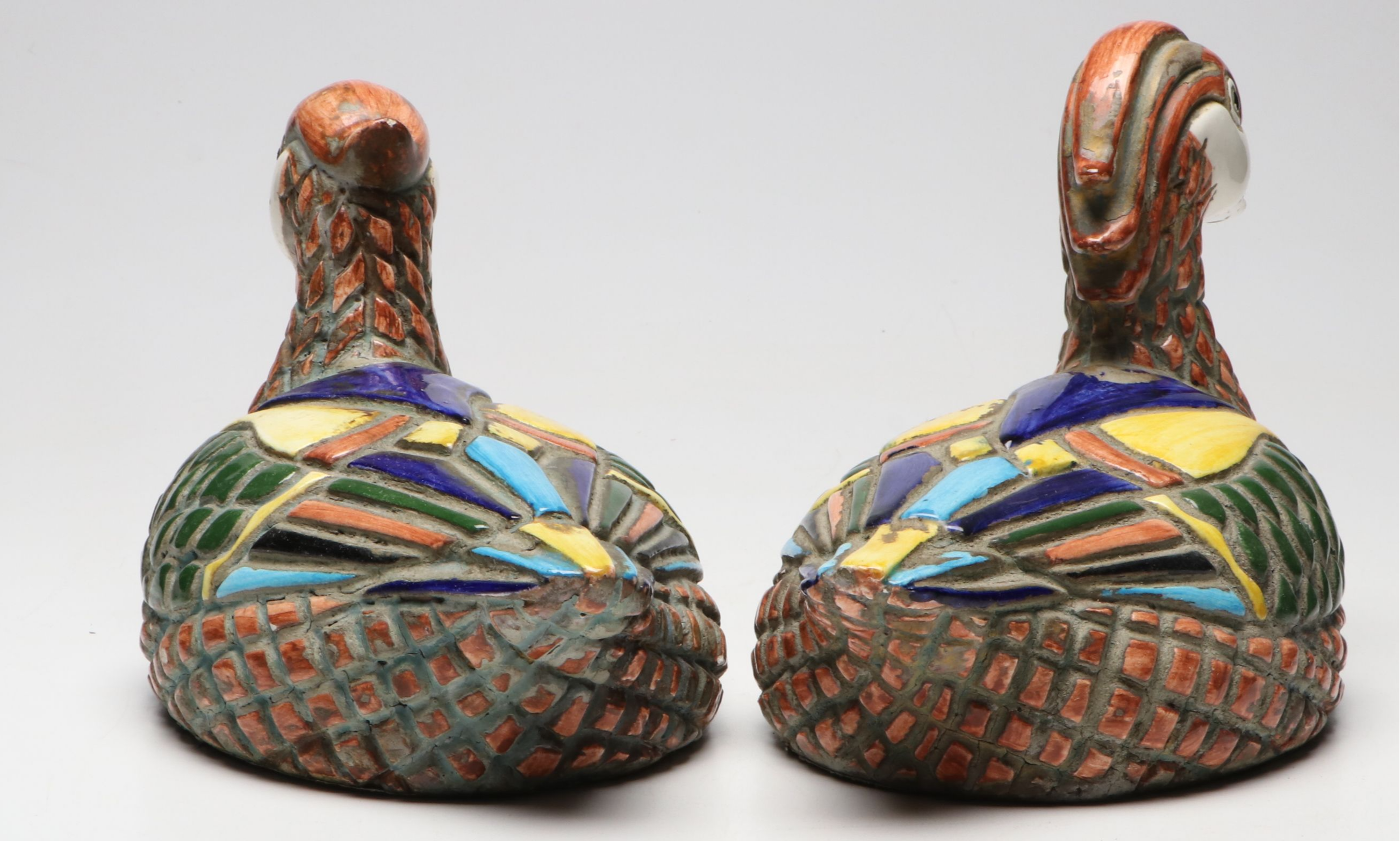 Hand-Painted Mr & Mrs Duck Mosaic Style Ceramic Figures
