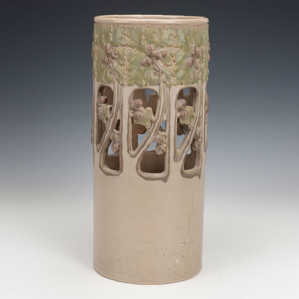 Rookwood Pottery Vellum Glaze Reticulated Umbrella Stand, 1917