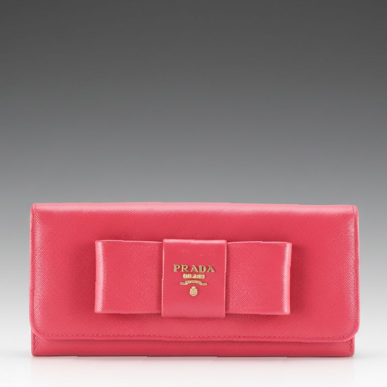 Prada Bow Flap Wallet in Saffiano Leather with Box