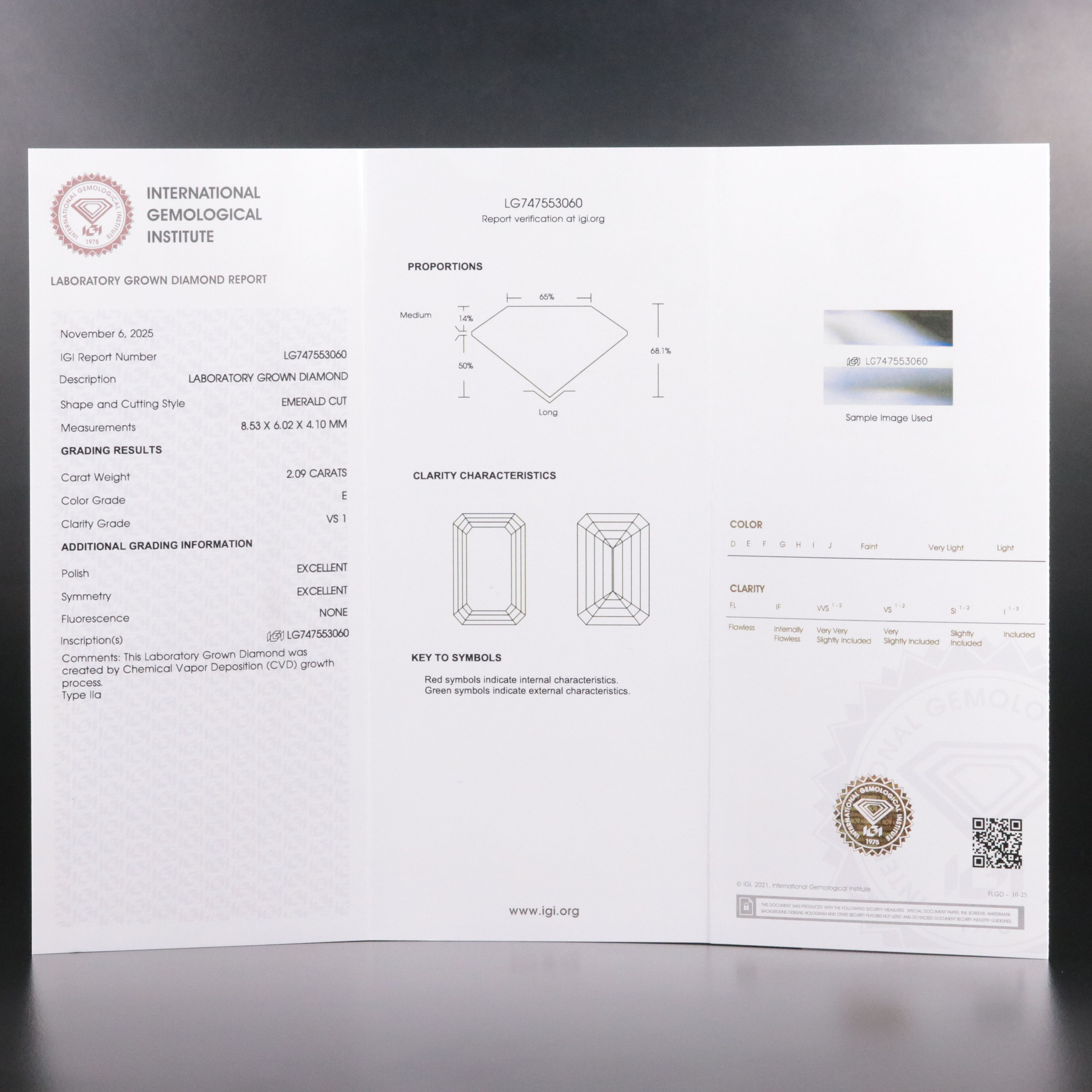 Loose 2.09 CT Lab Grown Diamond with IGI Report
