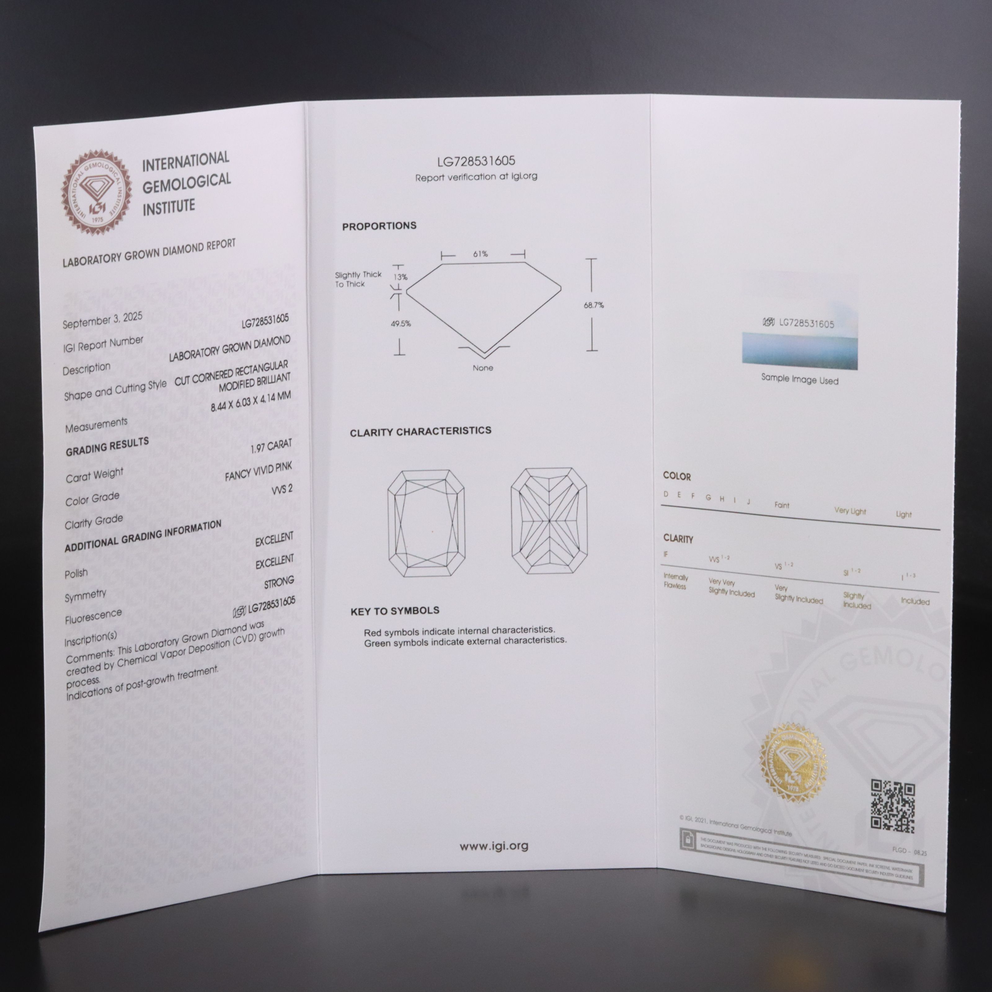 Loose 1.97 CT Lab Grown Fancy Vivid Pink Diamond with IGI Report