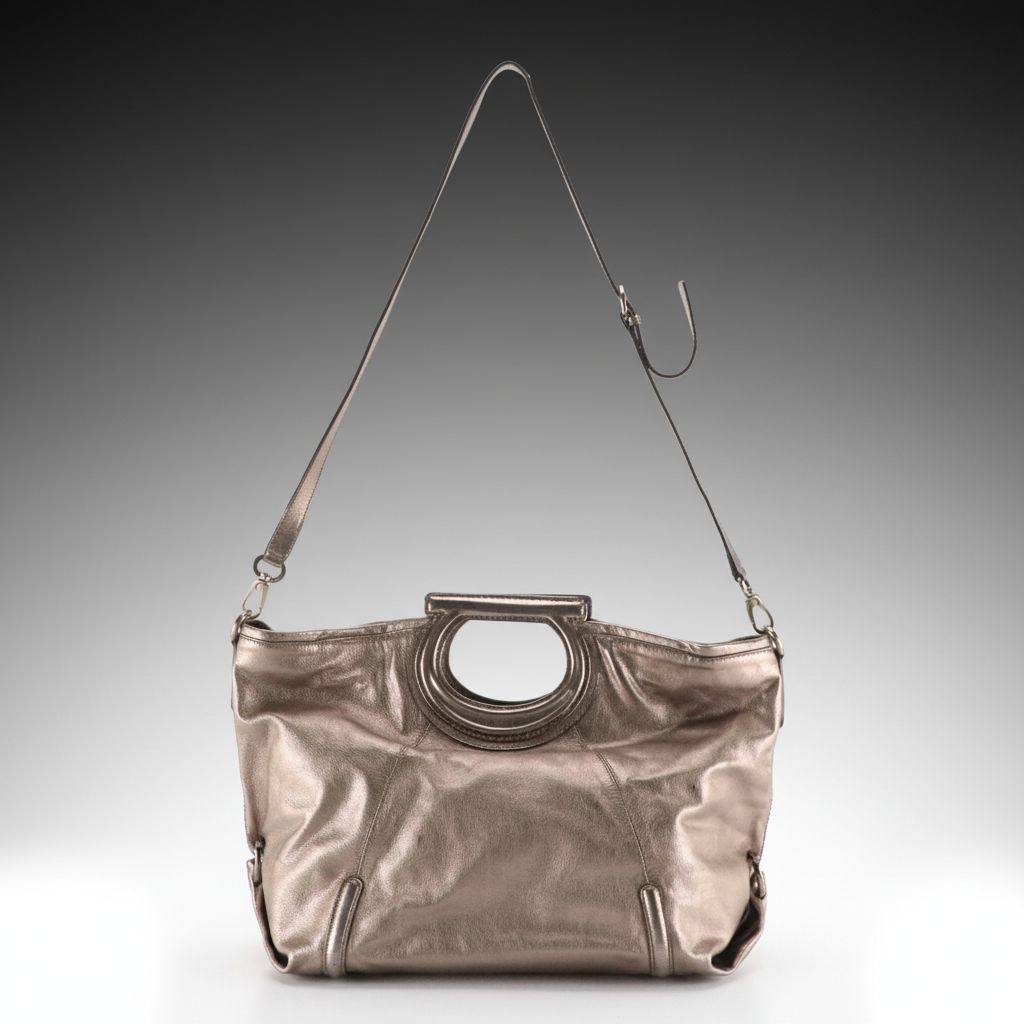 Salvatore Ferragamo Gancini Handle Two-Way Hobo Tote Bag in Metallic Calfskin