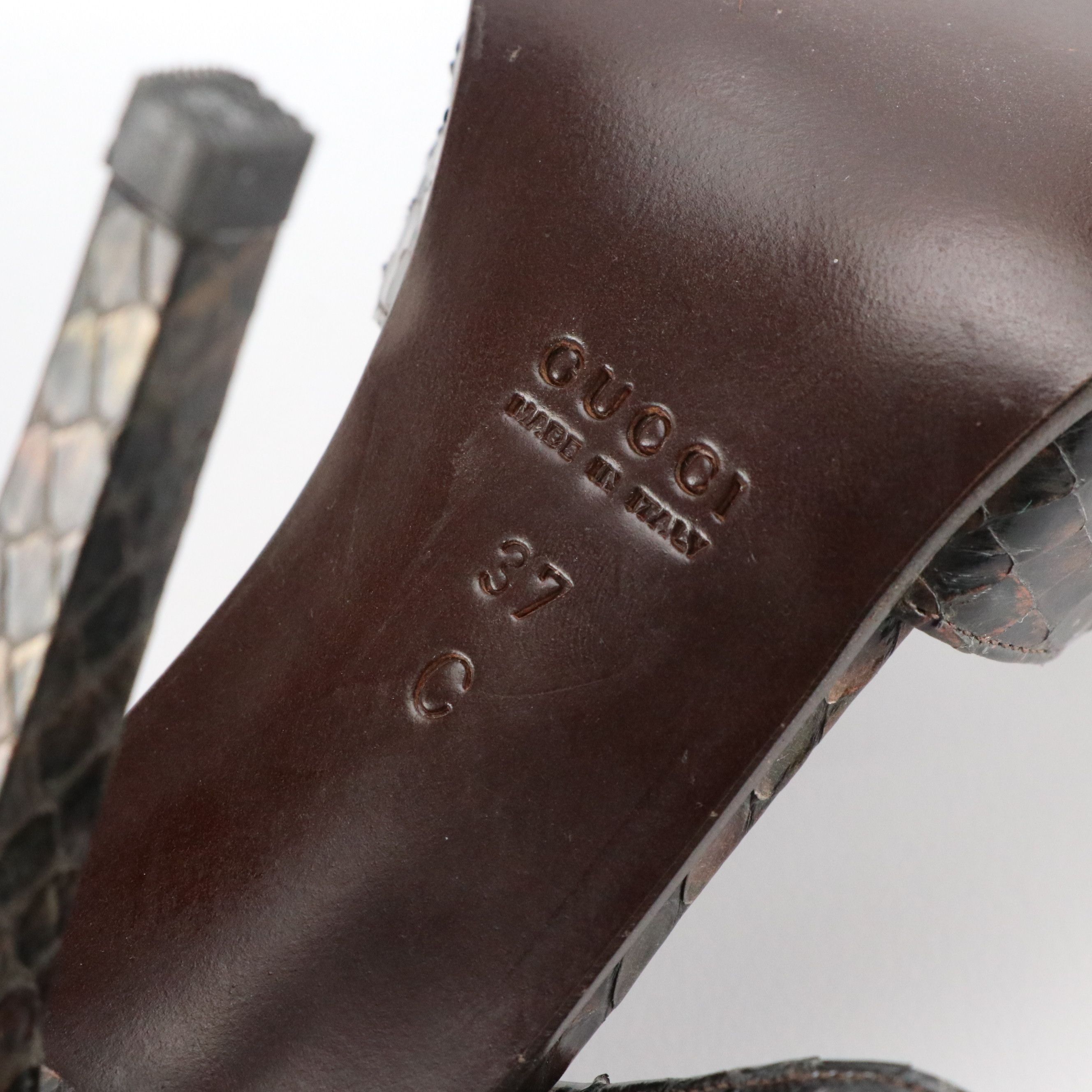 Gucci Snakeskin Ankle Strap Point Toe Heels with Box