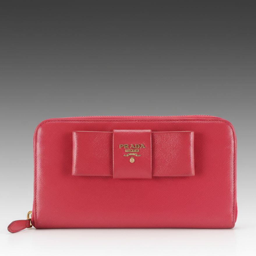 Prada Bow Zip-Around Wallet in Saffiano Leather